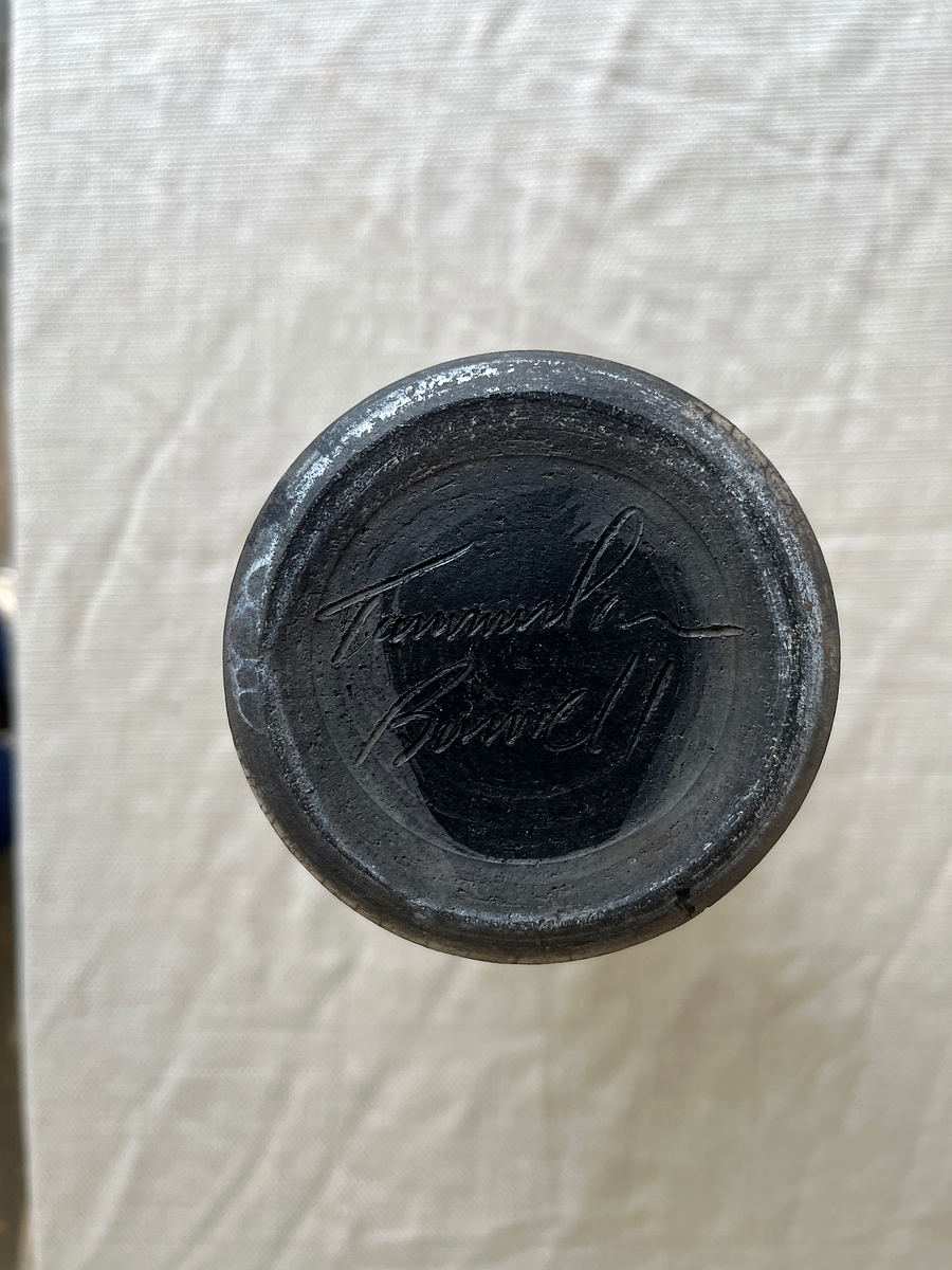 Crackle-Glazed Tall Cylinder Vase with Black Band