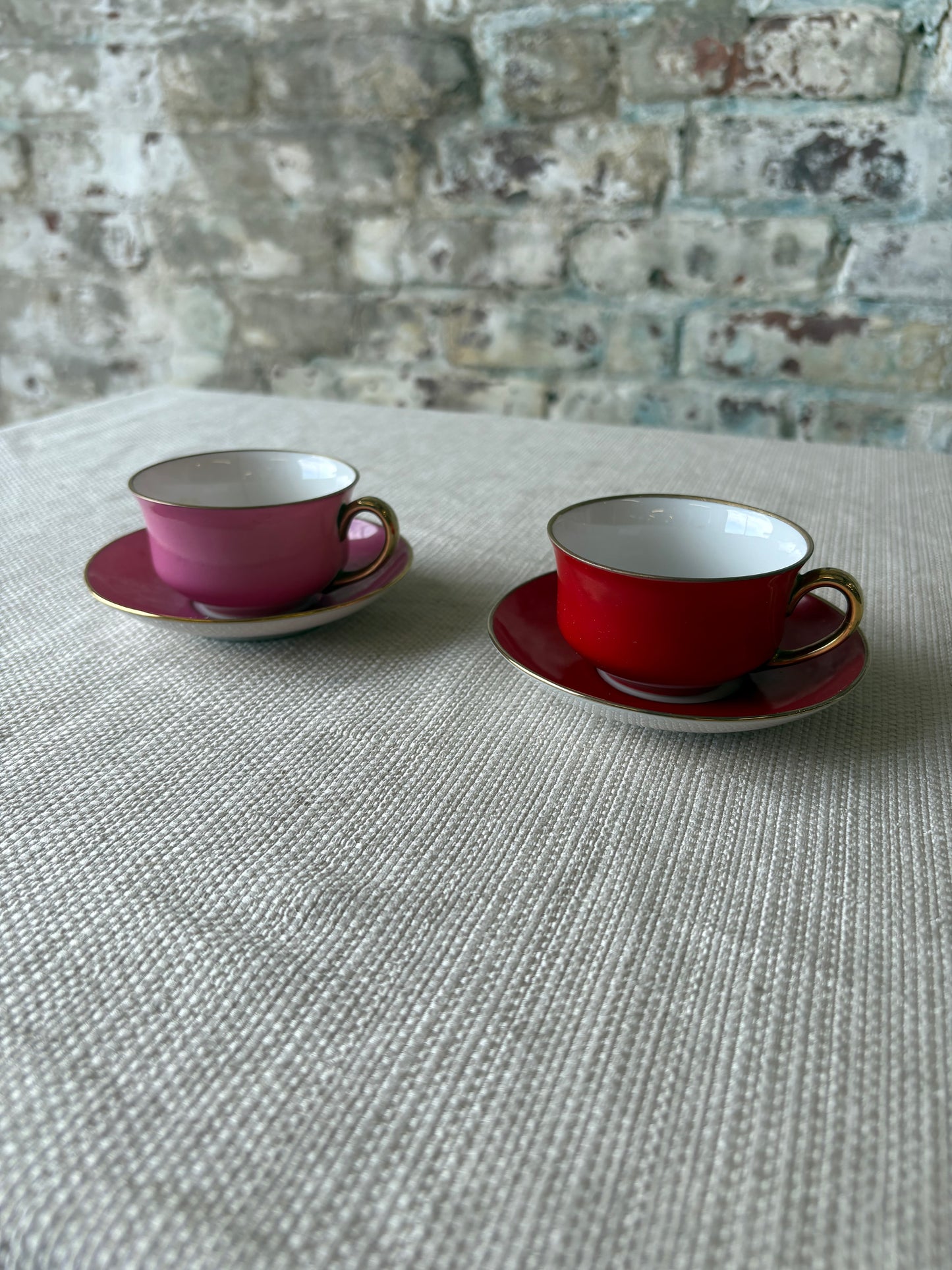 Pair of Vintage Victoria Czechoslovakia Porcelain Teacups & Saucers