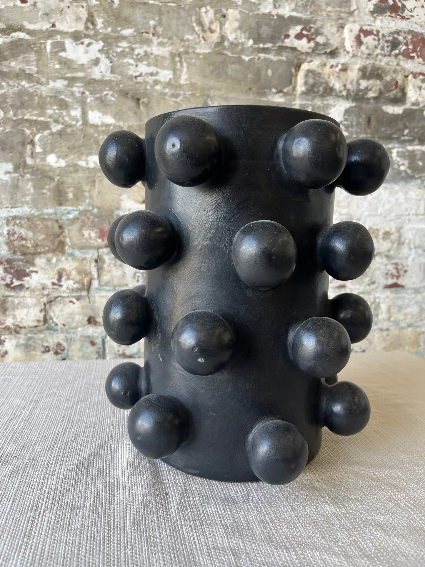 Bold Black Ceramic Vase with Sculptural Studs