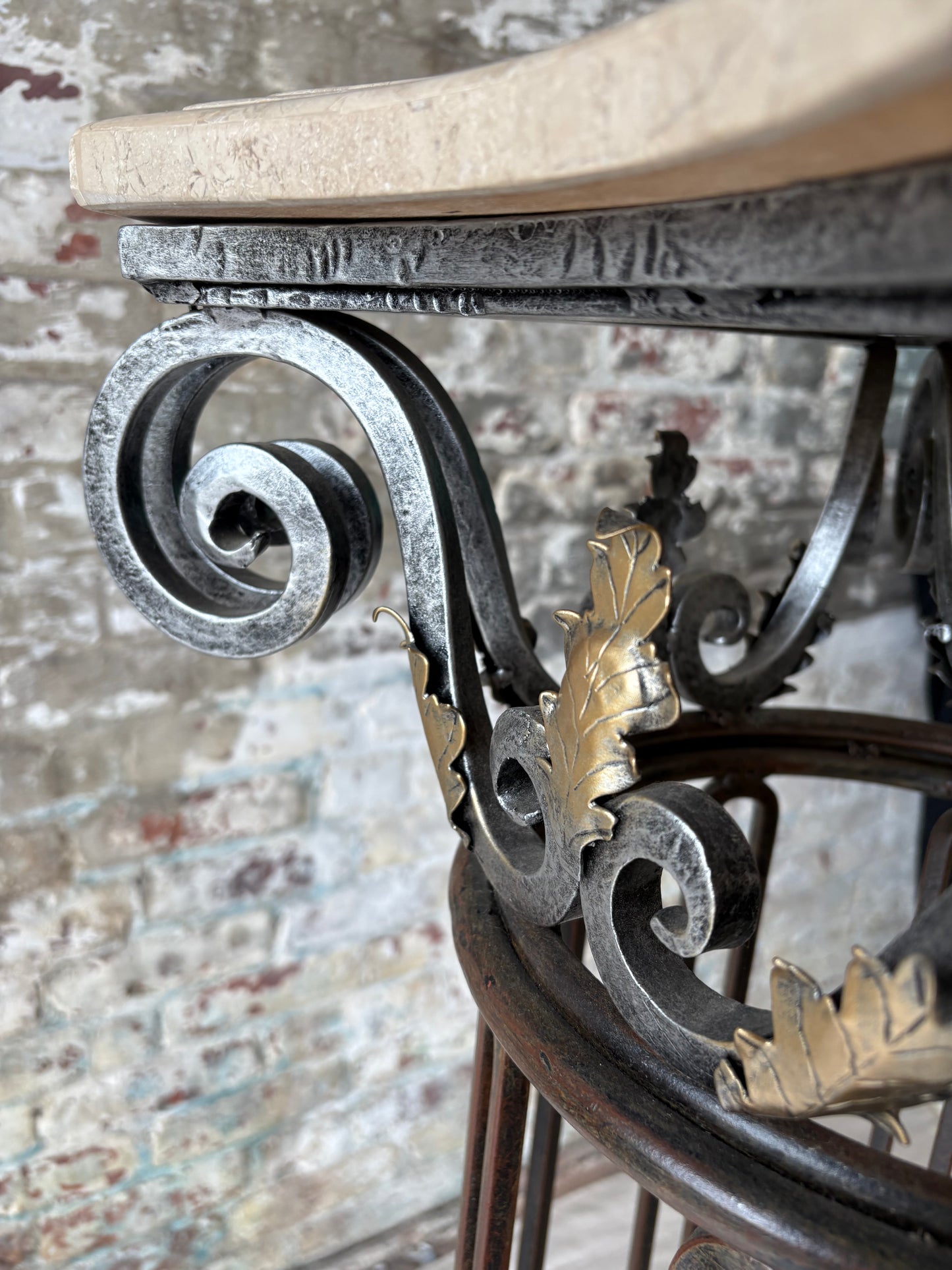 Vintage Marble Top Iron Pedestal Column