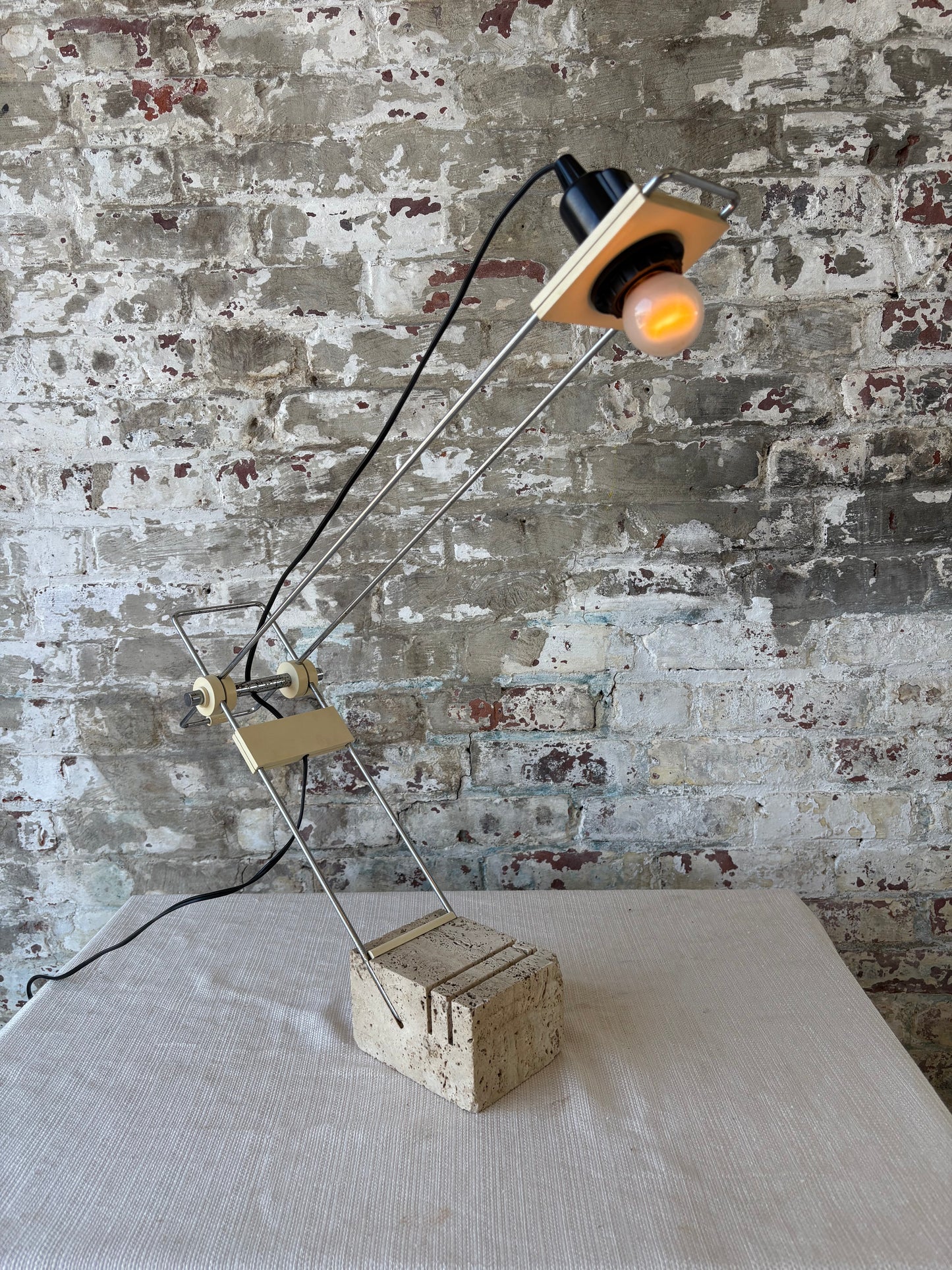 Vintage Italian Travertine Sculptural Table Lamp – Sourced in Parma, Italy