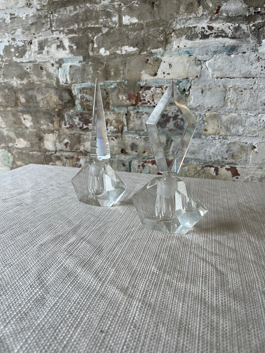 Vintage Cut Crystal Perfume Bottles – Geometric Stoppers (Set of 2)