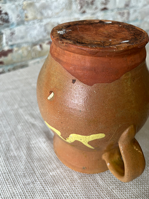 Vintage Hand-Thrown Ceramic Mug with Yellow Glaze Detailing