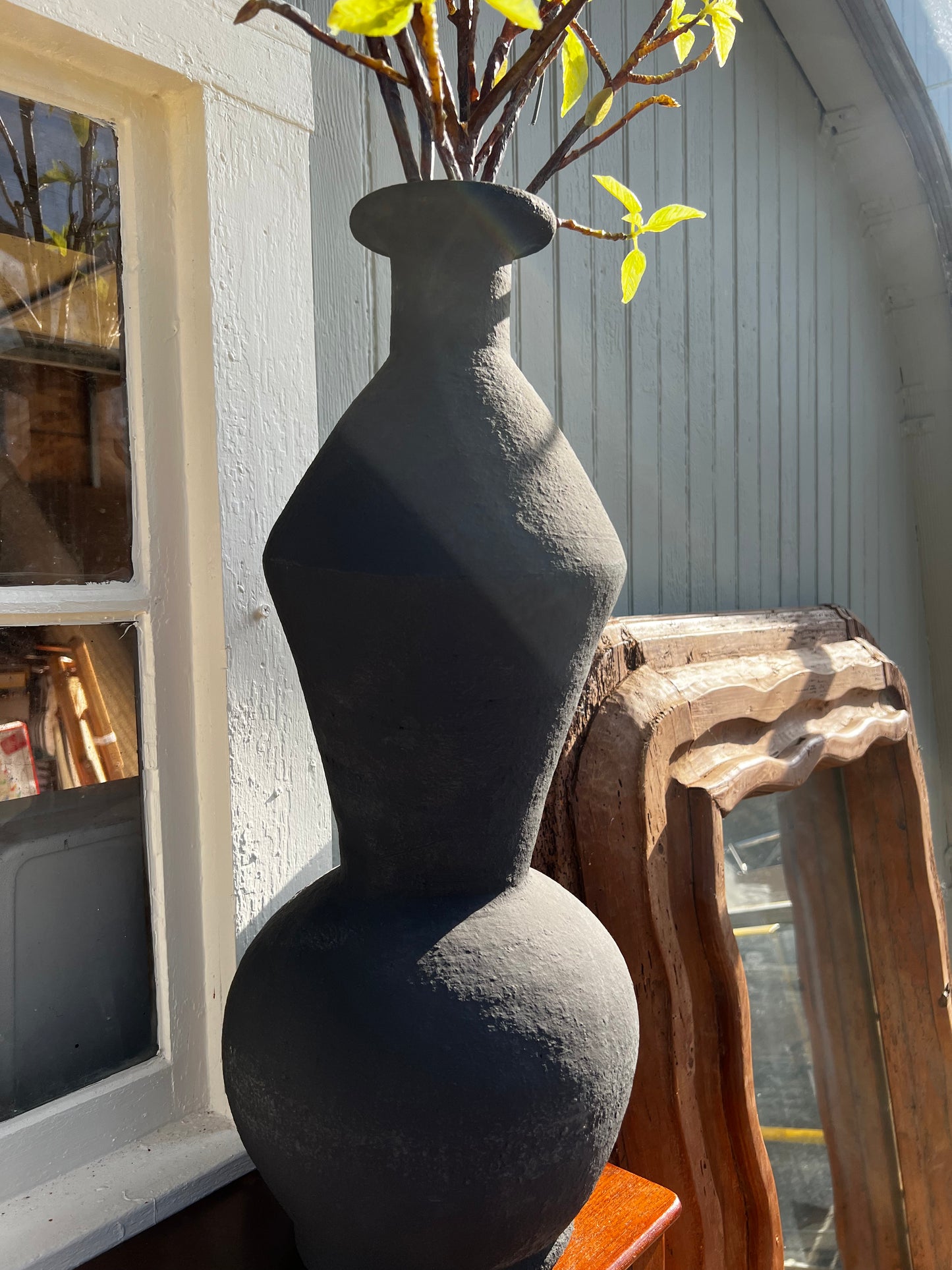 Tall Moroccan Terracotta Floor Vase - Black