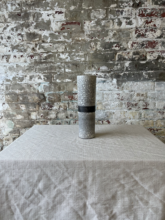 Crackle-Glazed Tall Cylinder Vase with Black Band