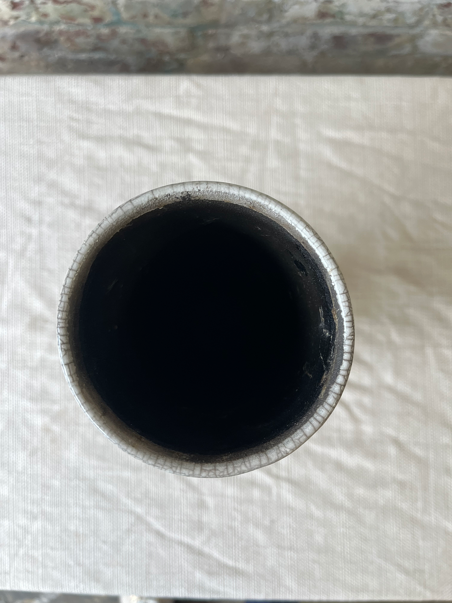 Crackle-Glazed Tall Cylinder Vase with Black Band