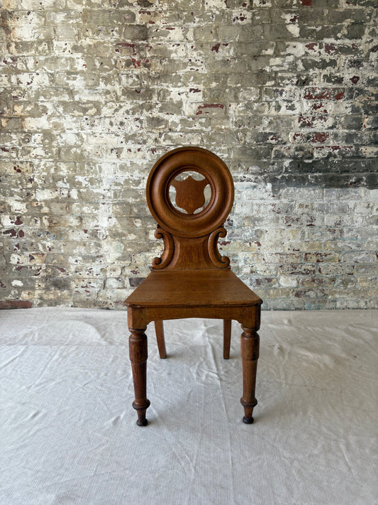 19th-Century Carved Oak Side Chair – Shield Back with Sculptural Detail
