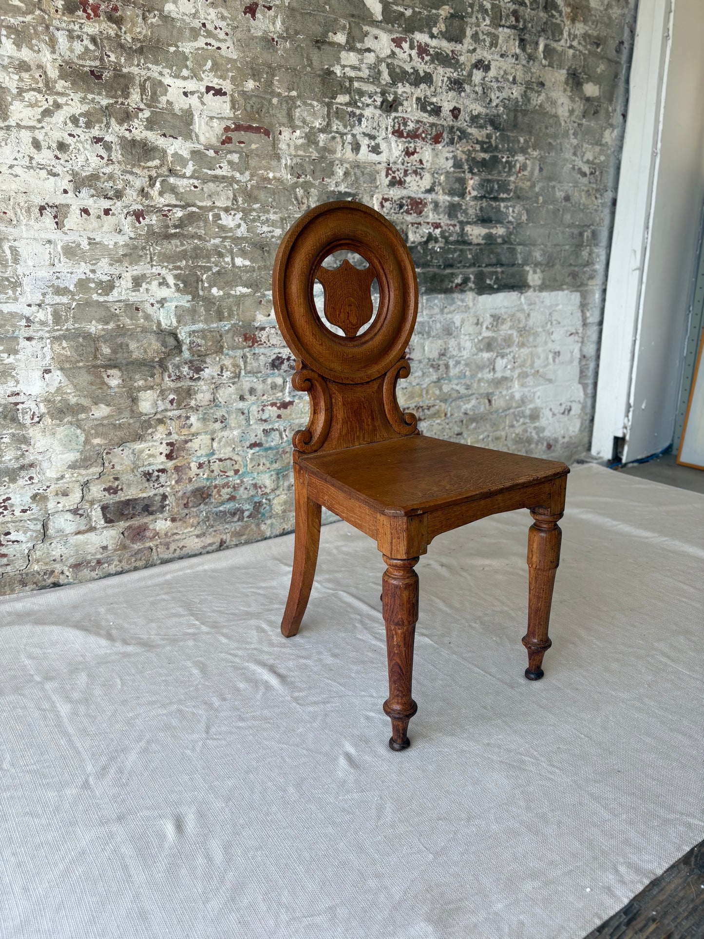 19th-Century Carved Oak Side Chair – Shield Back with Sculptural Detail