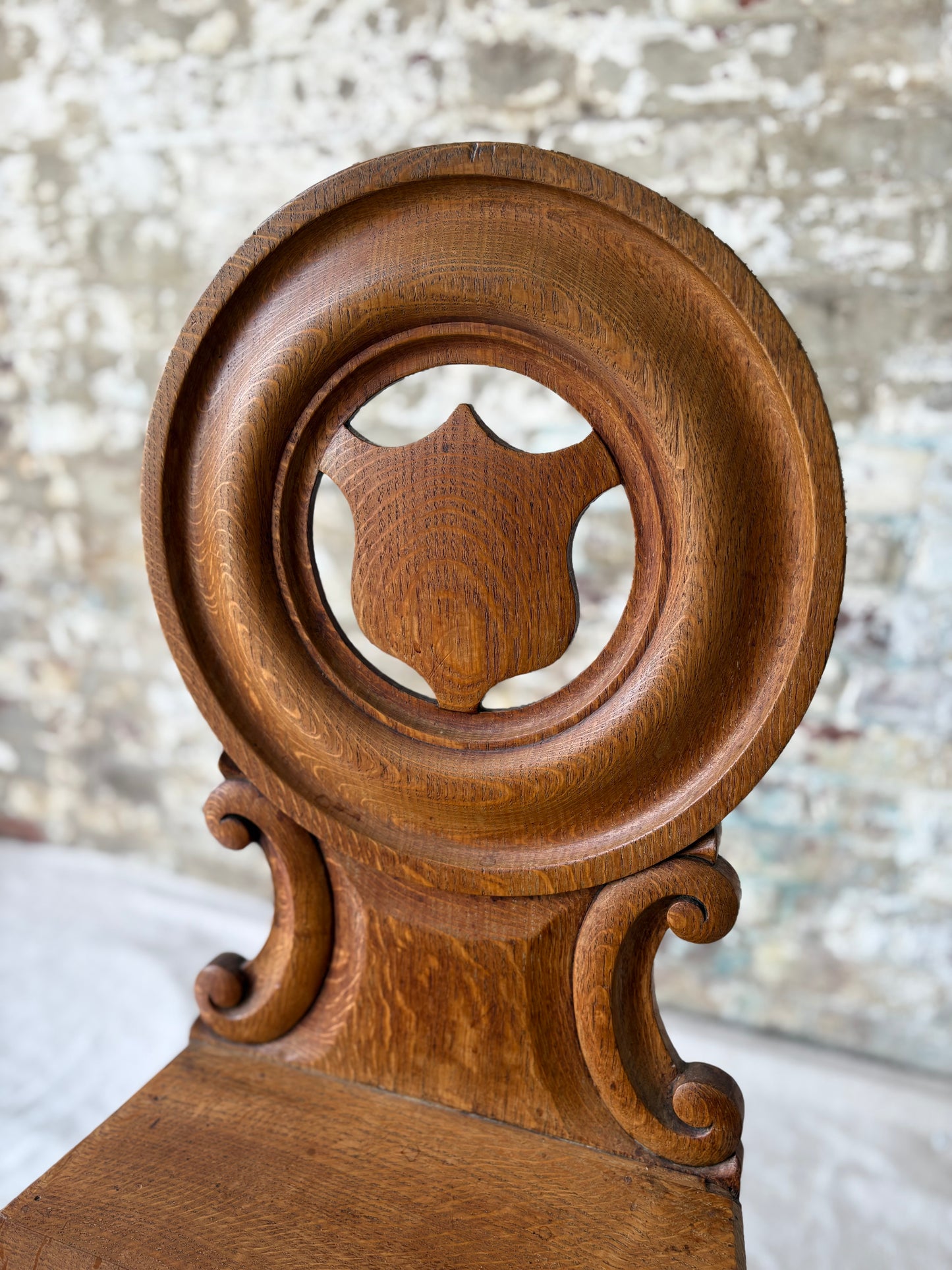 19th-Century Carved Oak Side Chair – Shield Back with Sculptural Detail
