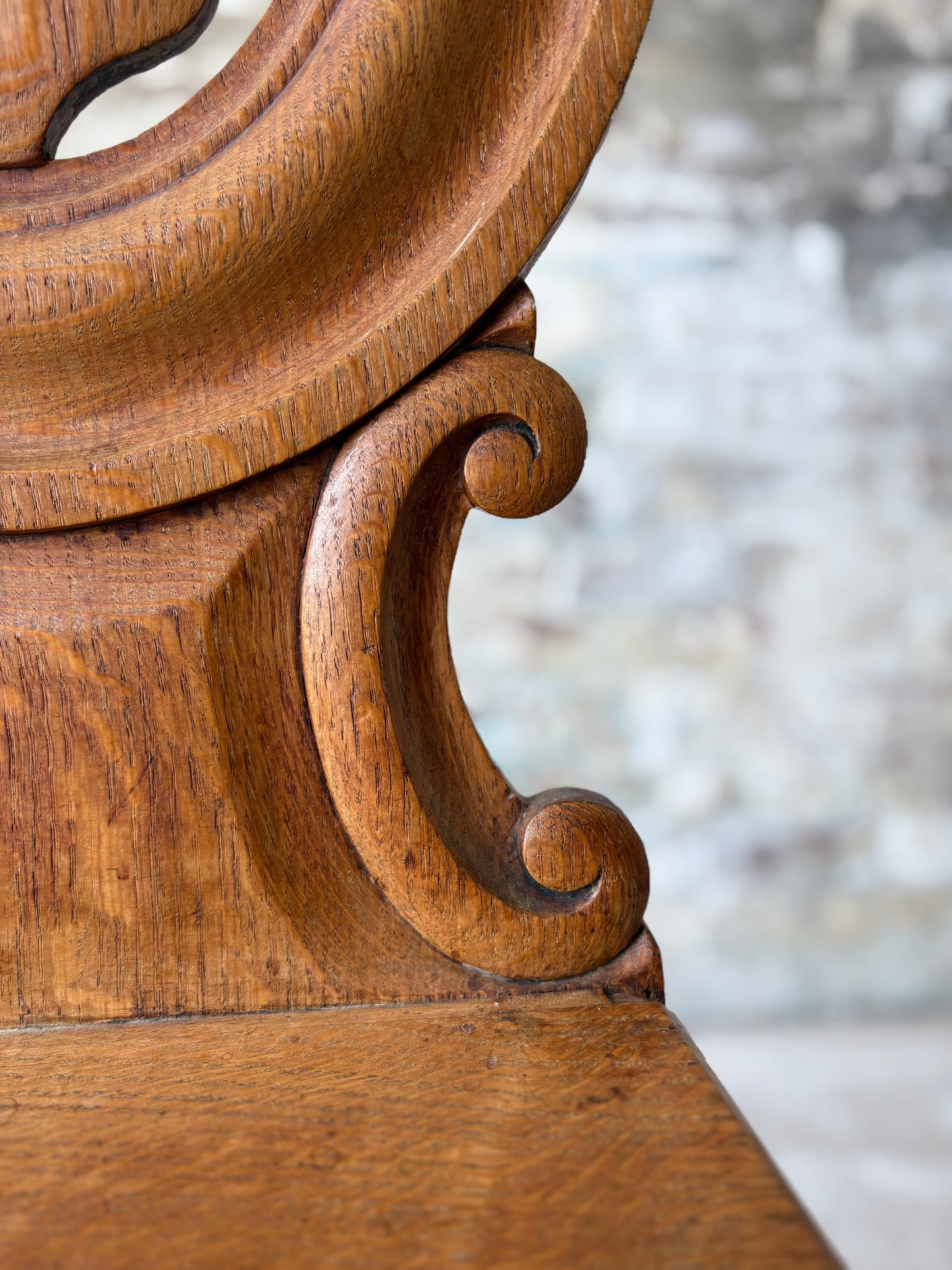 19th-Century Carved Oak Side Chair – Shield Back with Sculptural Detail