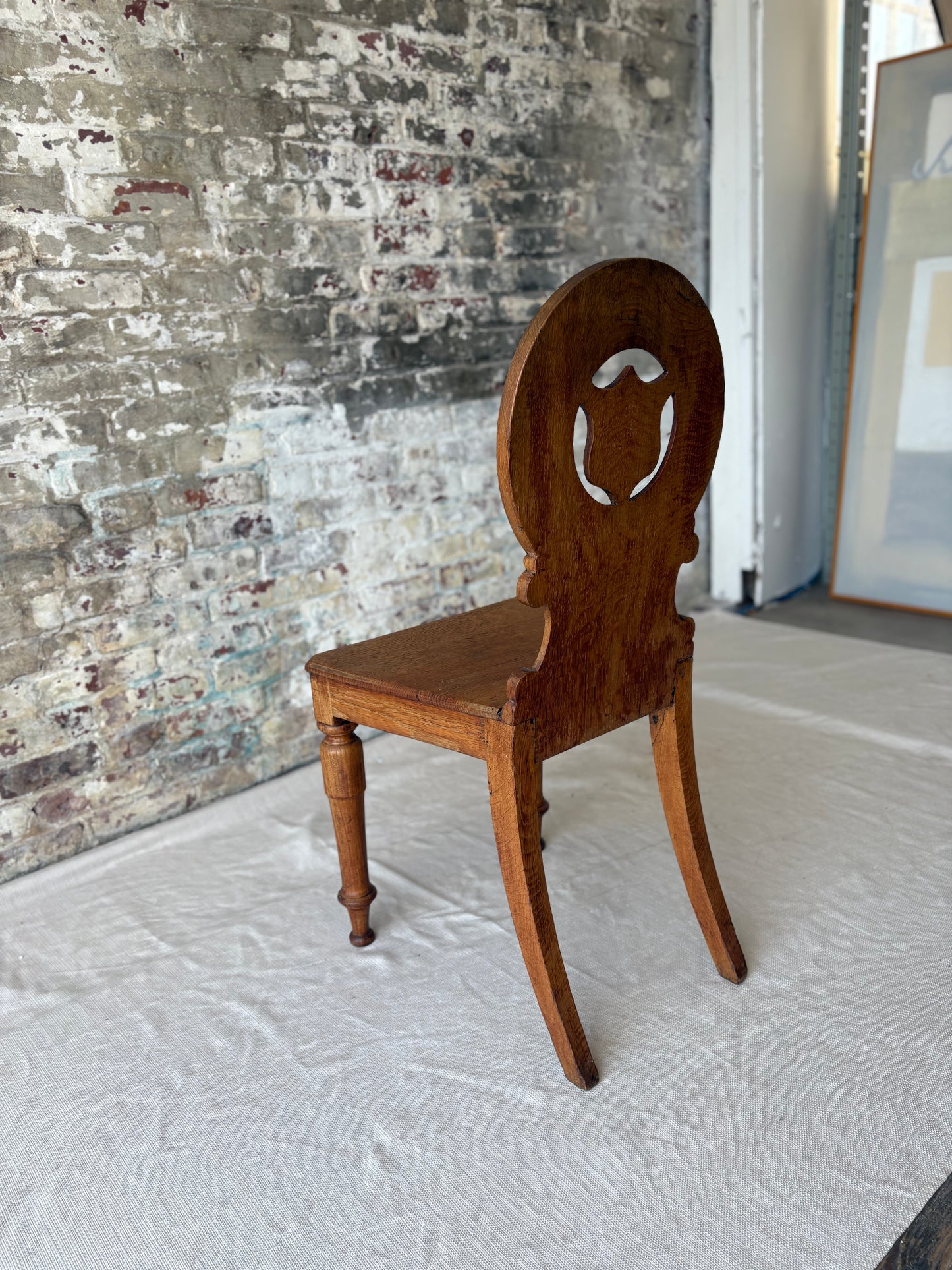 19th-Century Carved Oak Side Chair – Shield Back with Sculptural Detail