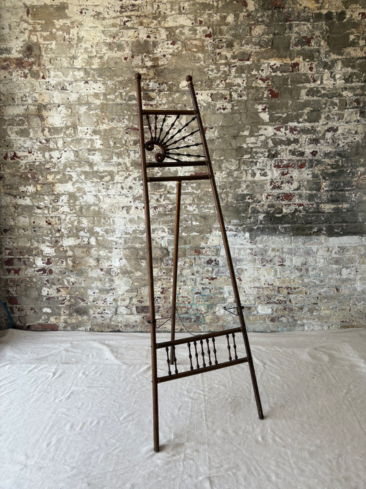 Vintage Wood & Brass Artist’s Easel with Ornate Spindle Detailing