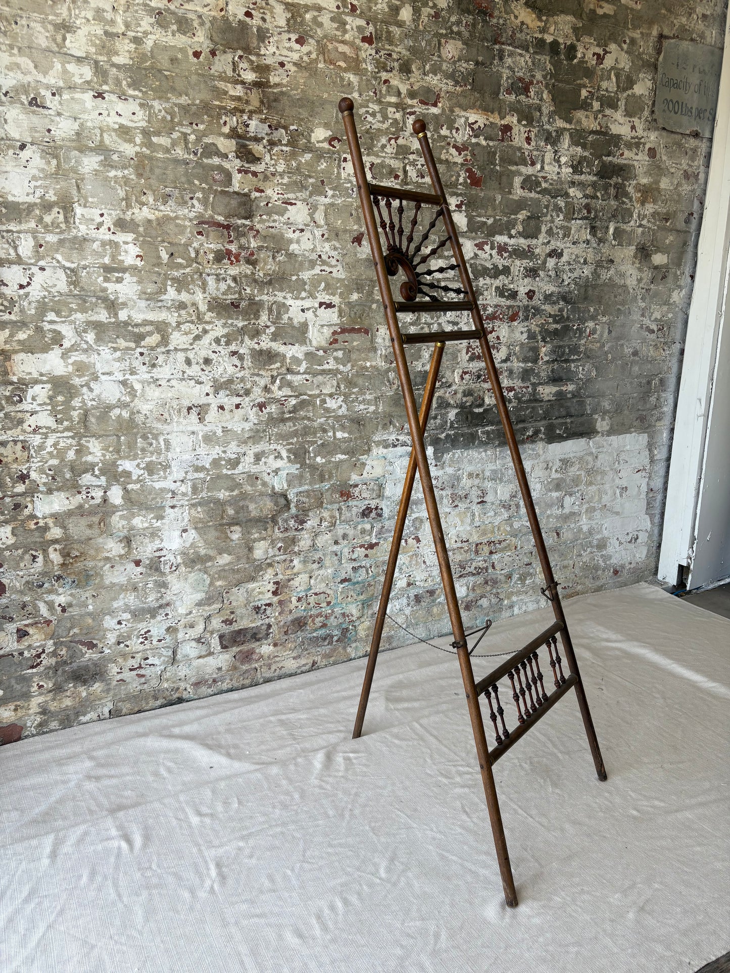 Vintage Wood & Brass Artist’s Easel with Ornate Spindle Detailing
