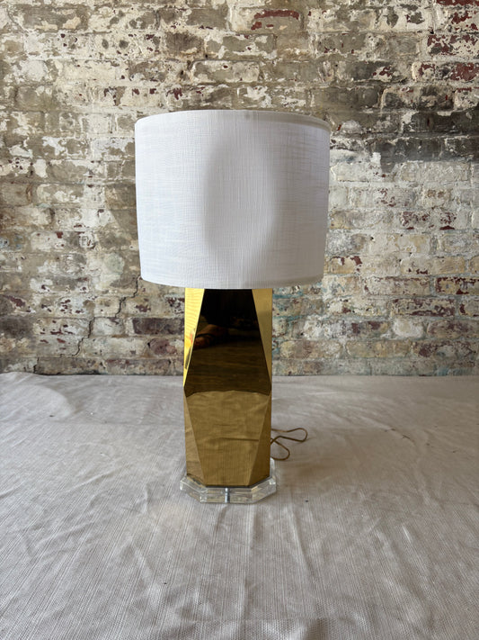 Vintage Faceted Brass Table Lamp with Lucite Base – Newly Rewired