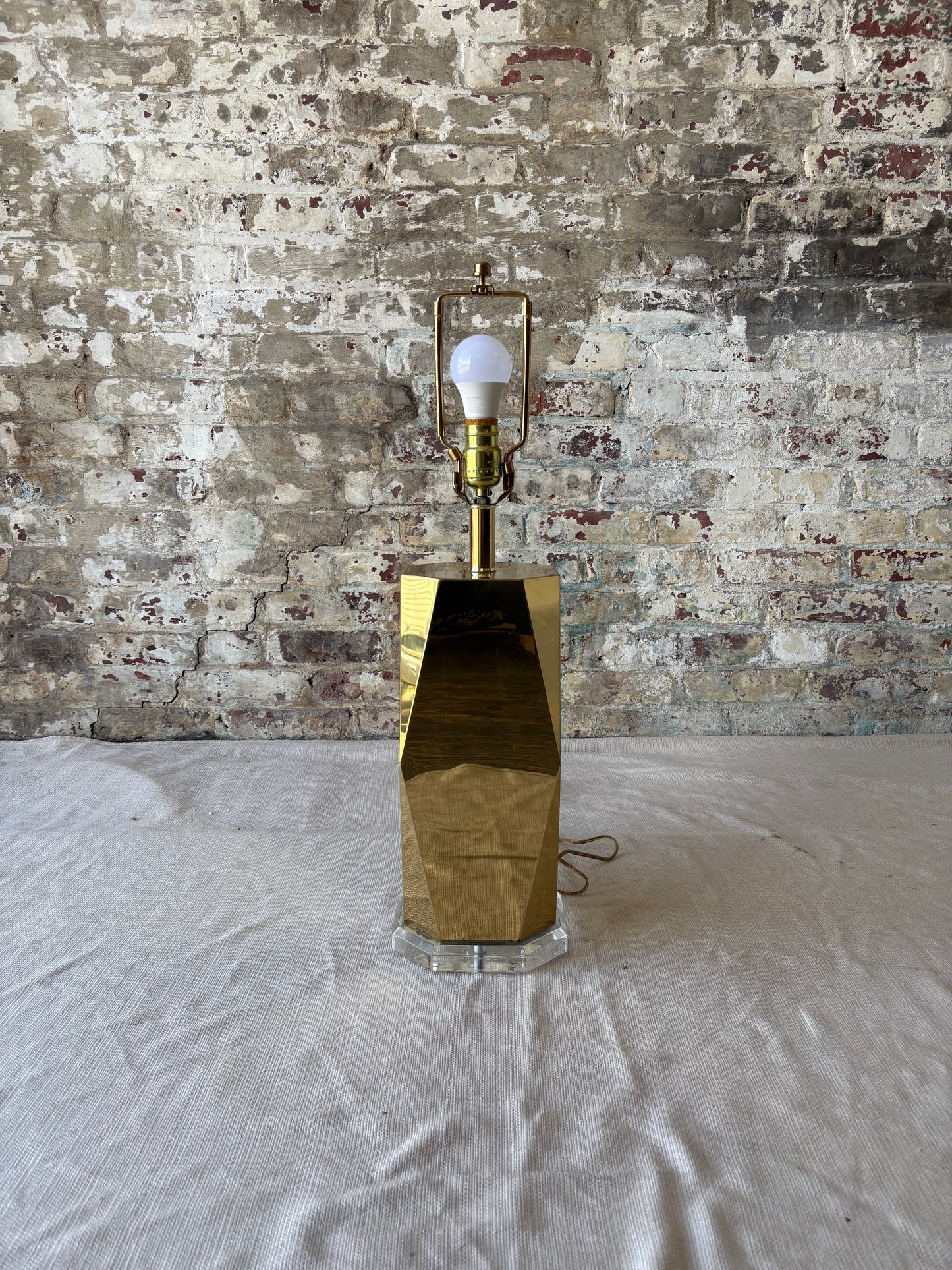 Vintage Faceted Brass Table Lamp with Lucite Base – Newly Rewired