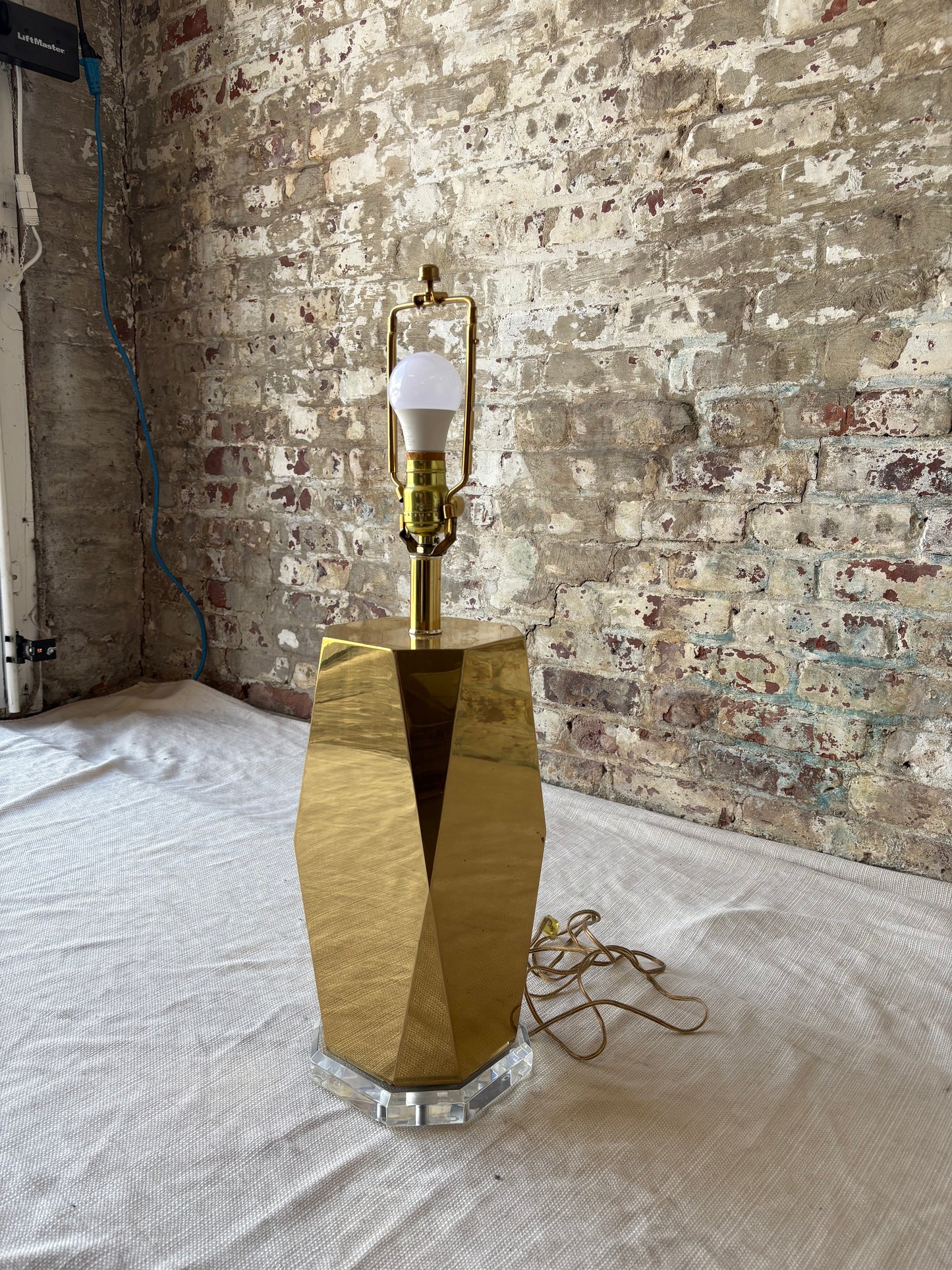 Vintage Faceted Brass Table Lamp with Lucite Base – Newly Rewired