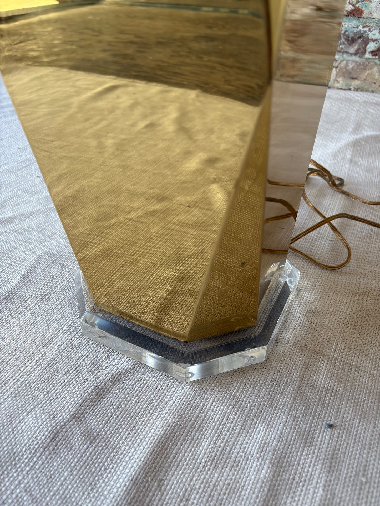 Vintage Faceted Brass Table Lamp with Lucite Base – Newly Rewired