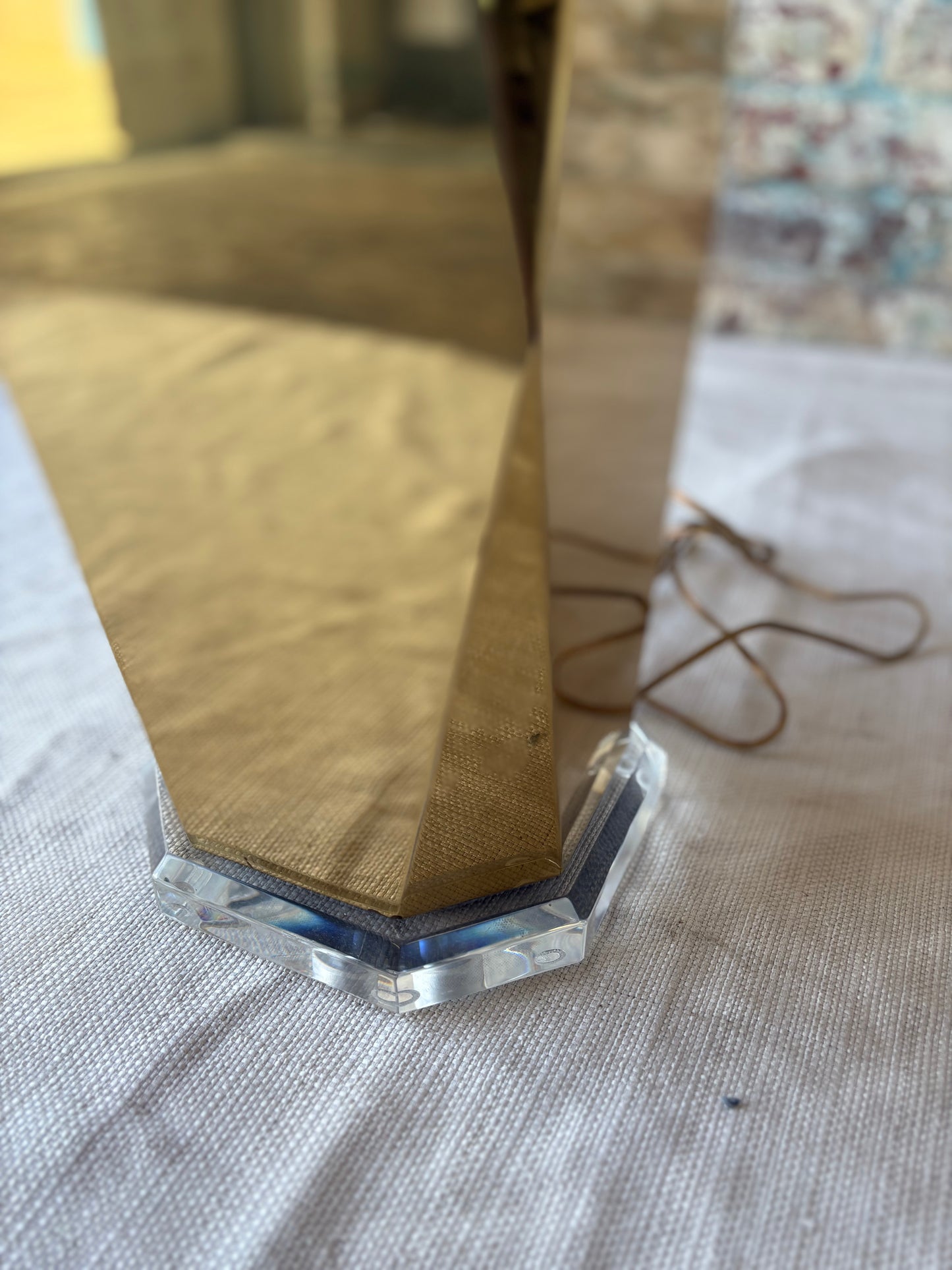 Vintage Faceted Brass Table Lamp with Lucite Base – Newly Rewired