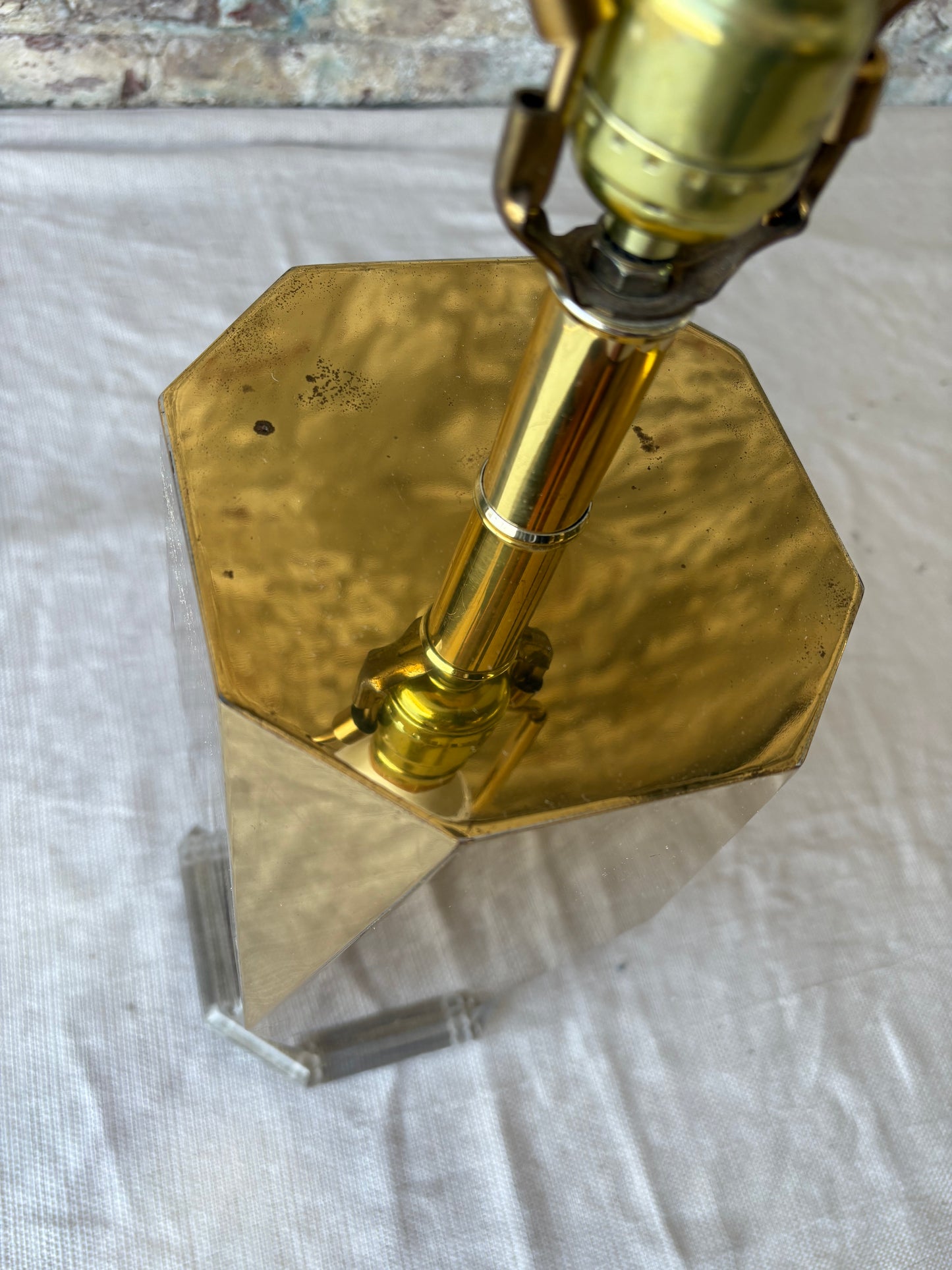 Vintage Faceted Brass Table Lamp with Lucite Base – Newly Rewired
