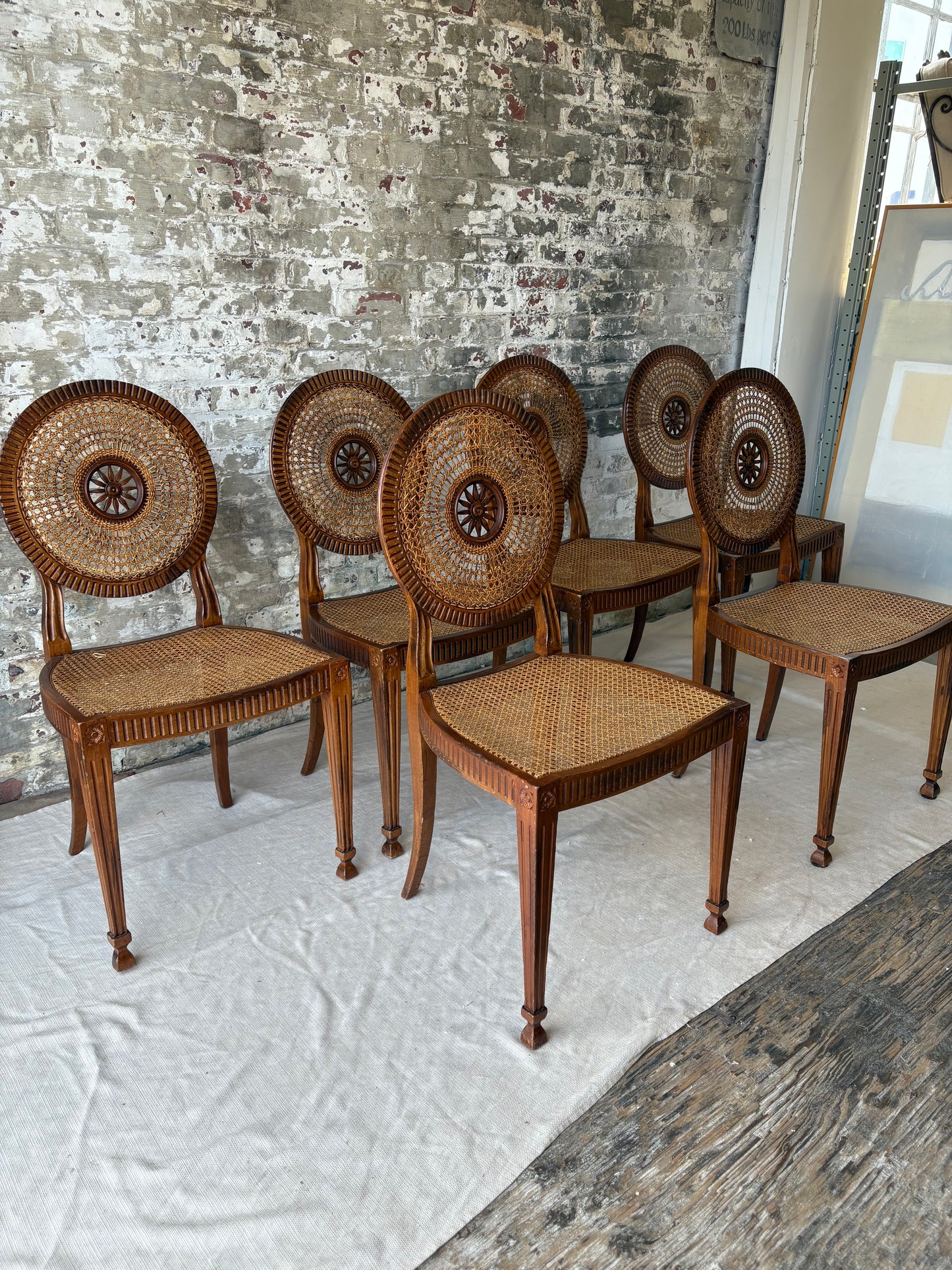 Rattan Sunburst Dining Chairs (Set of 6)
