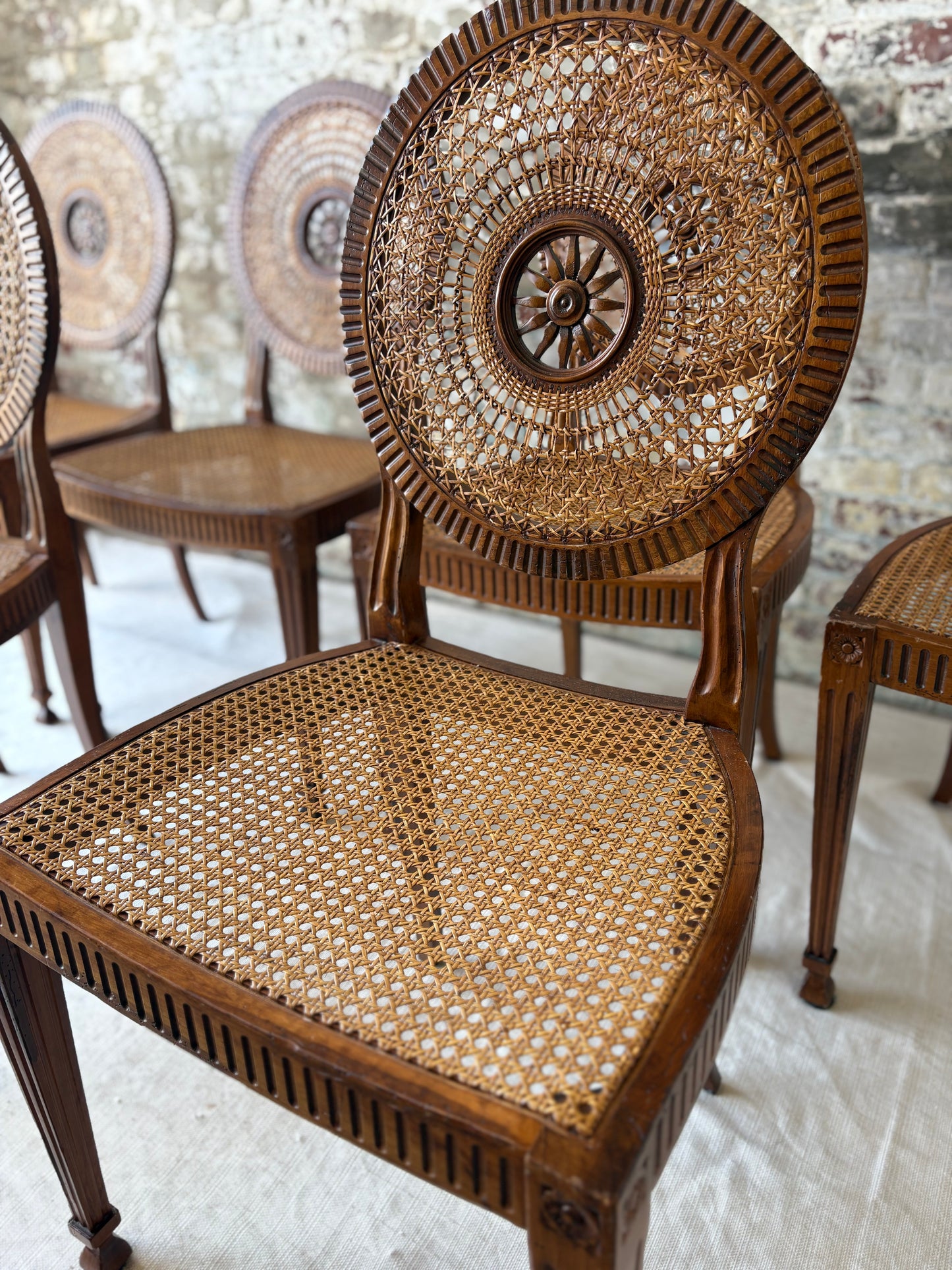 Rattan Sunburst Dining Chairs (Set of 6)