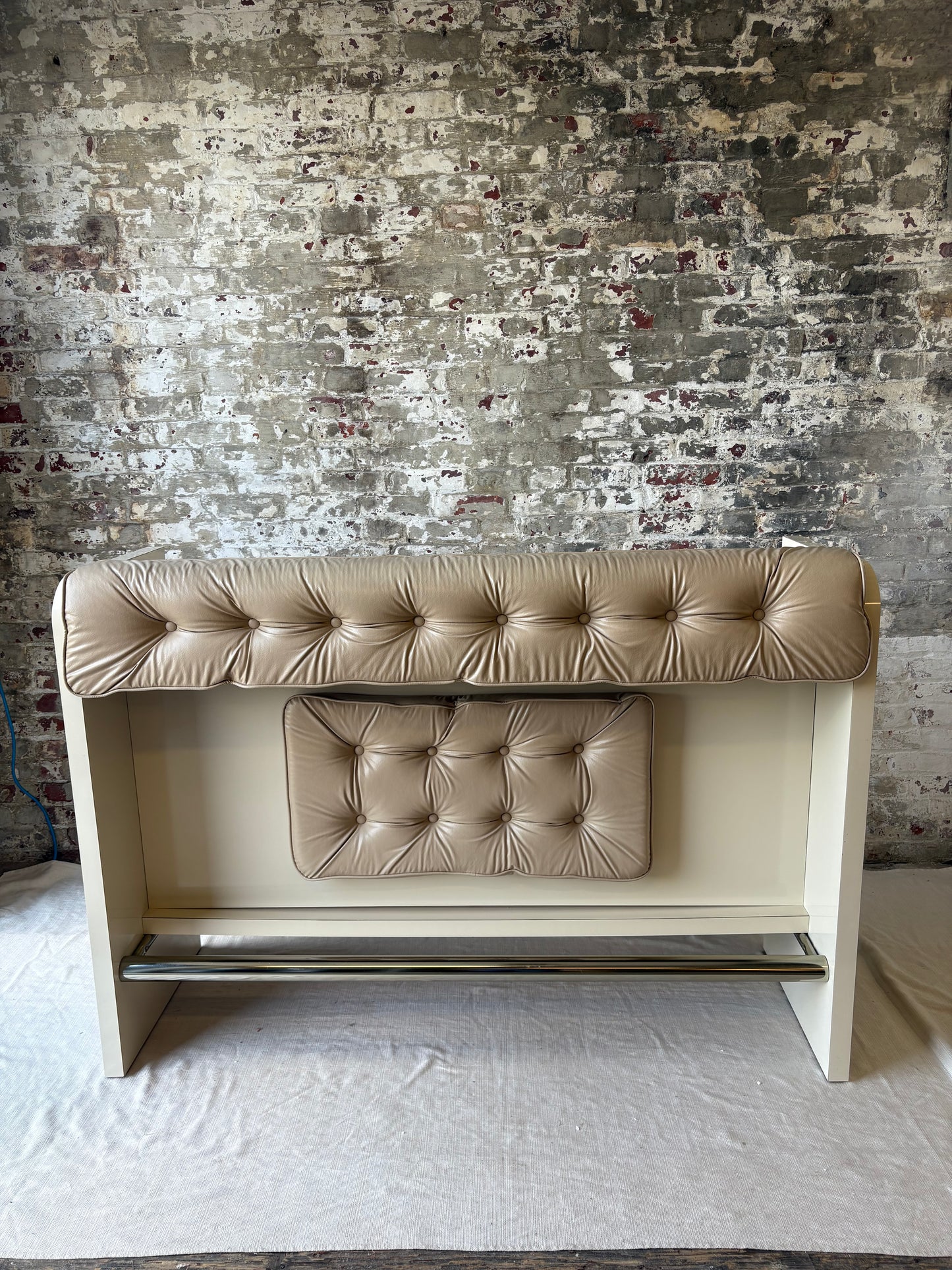 Beige Vinyl Tufted Bar with Matching Swivel Stools