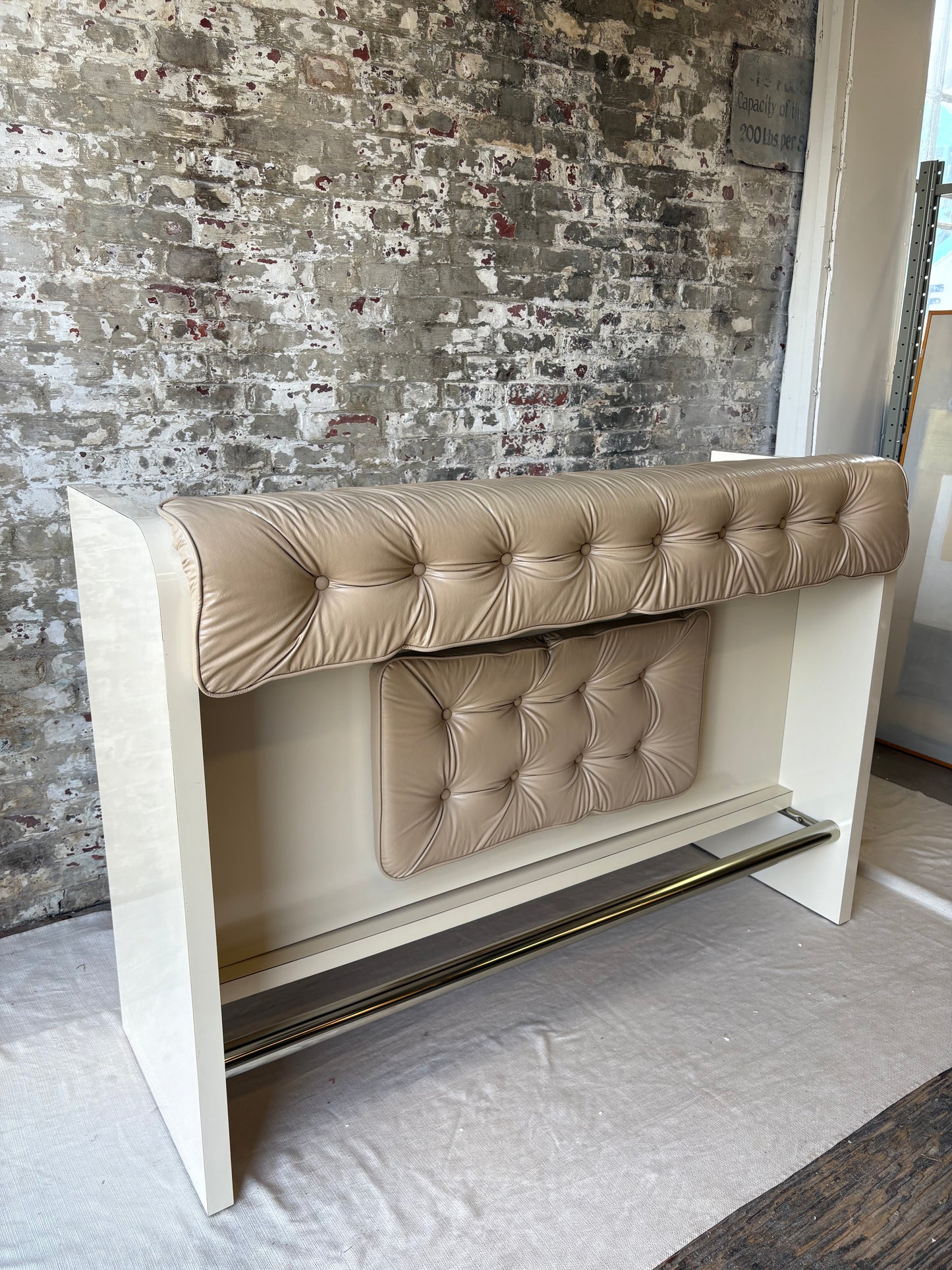 Beige Vinyl Tufted Bar with Matching Swivel Stools