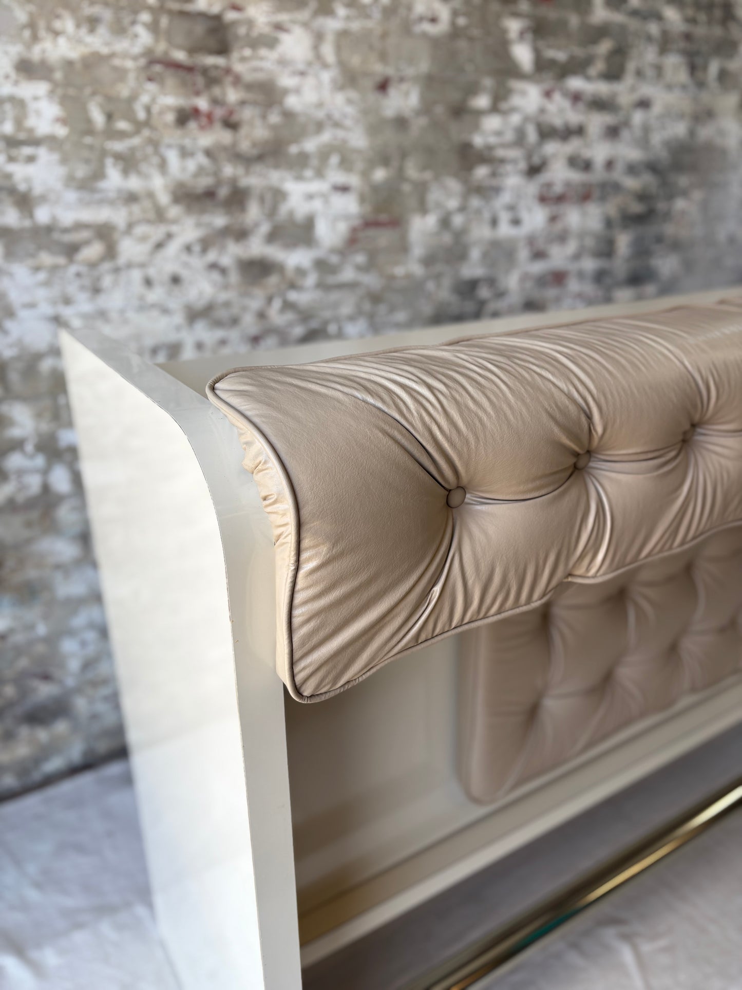 Beige Vinyl Tufted Bar with Matching Swivel Stools