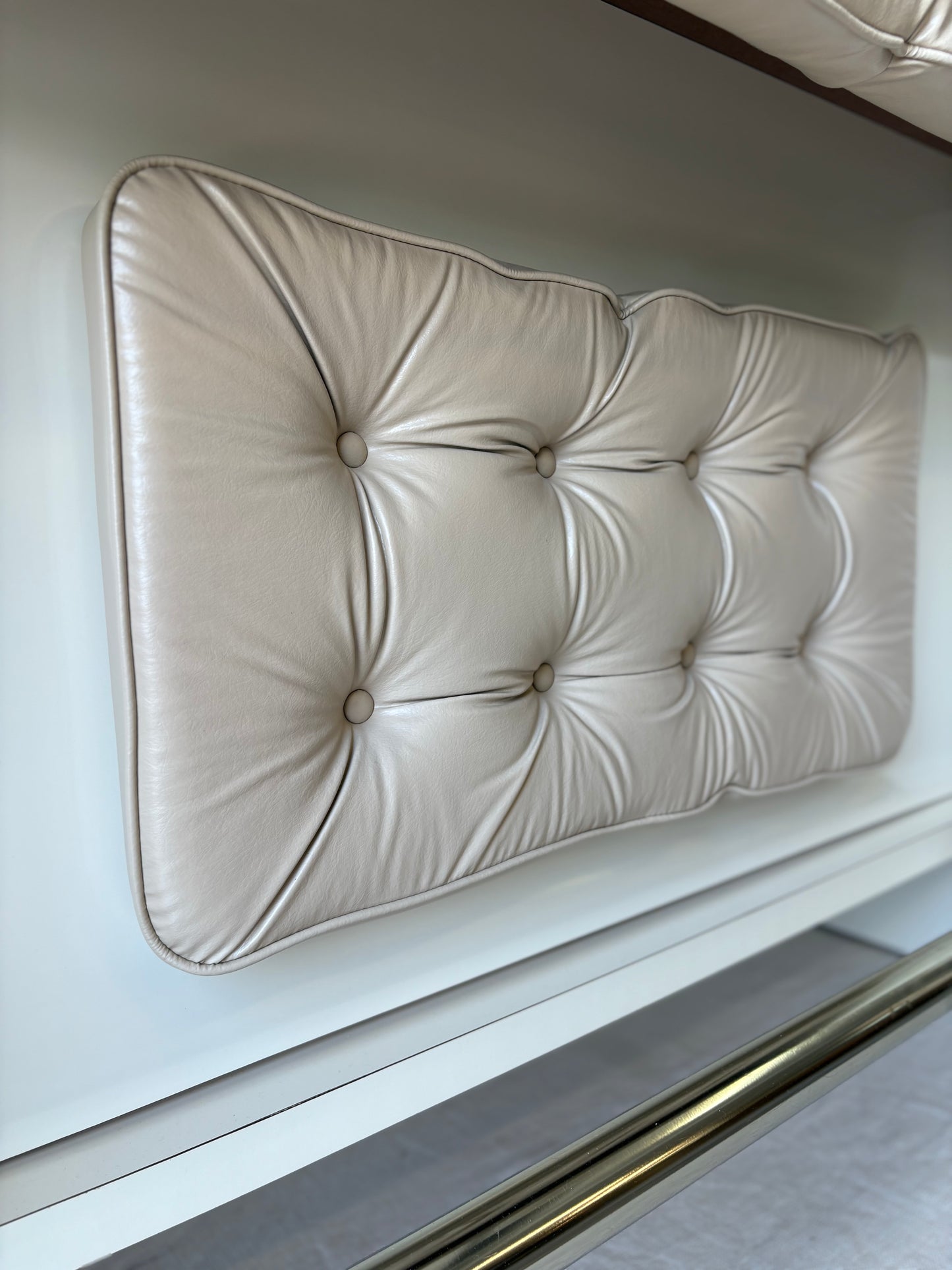 Beige Vinyl Tufted Bar with Matching Swivel Stools