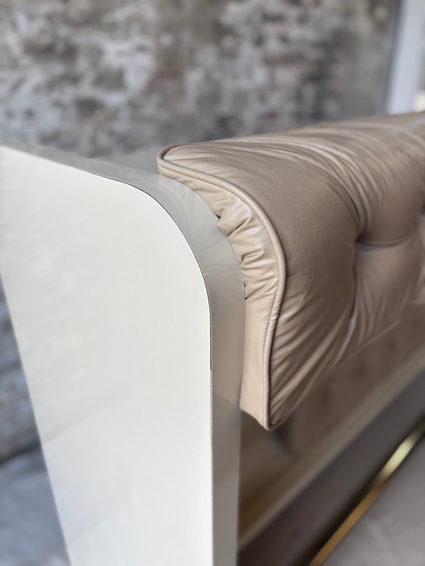 Beige Vinyl Tufted Bar with Matching Swivel Stools