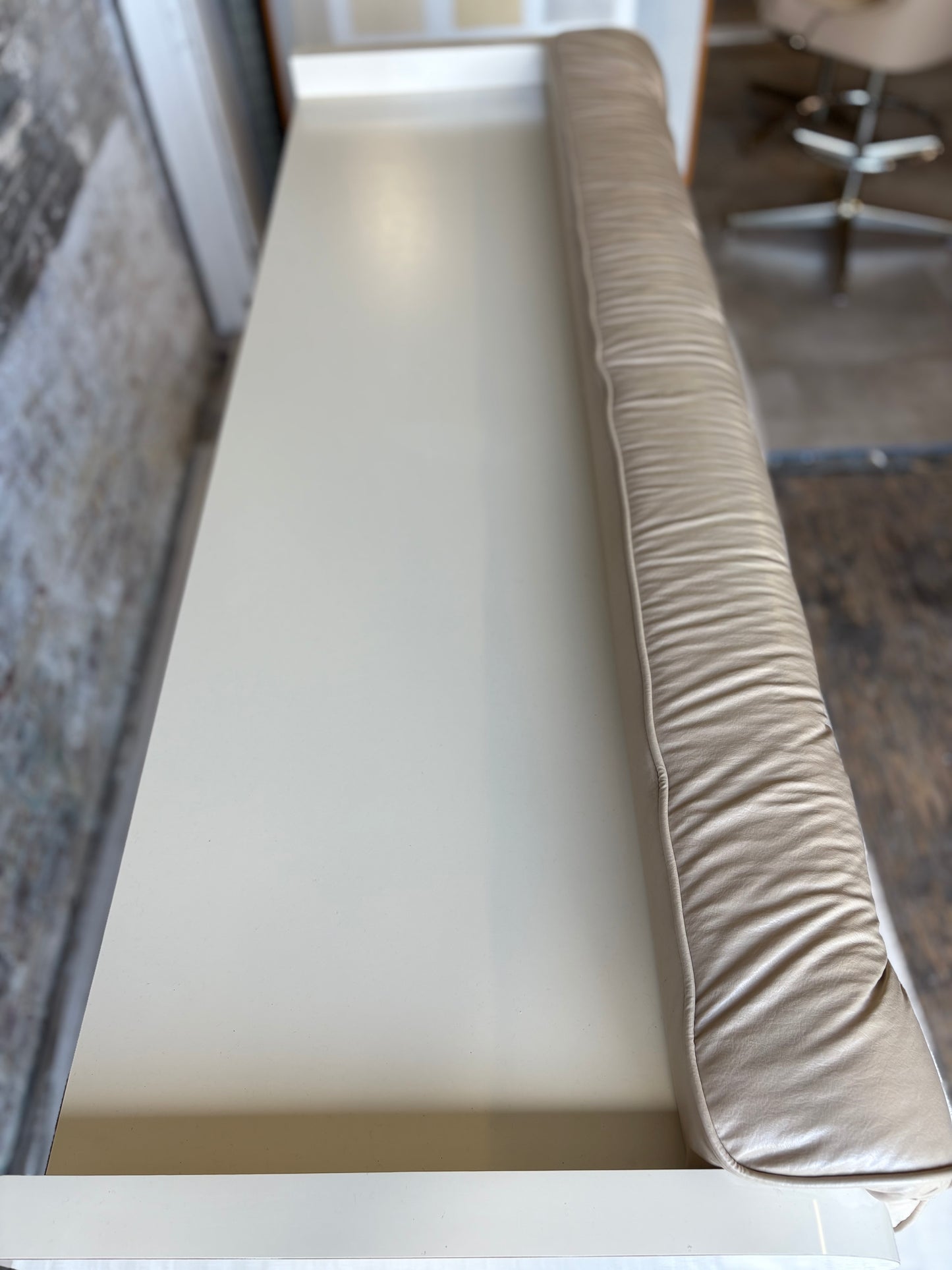 Beige Vinyl Tufted Bar with Matching Swivel Stools