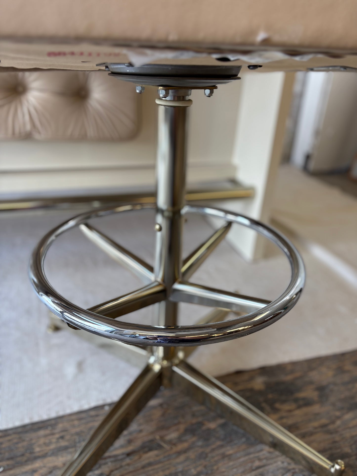 Beige Vinyl Tufted Bar with Matching Swivel Stools