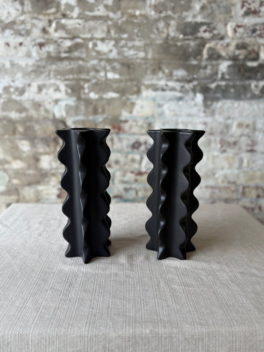 Set of 2 Sculptural Matte Black Bud Vases