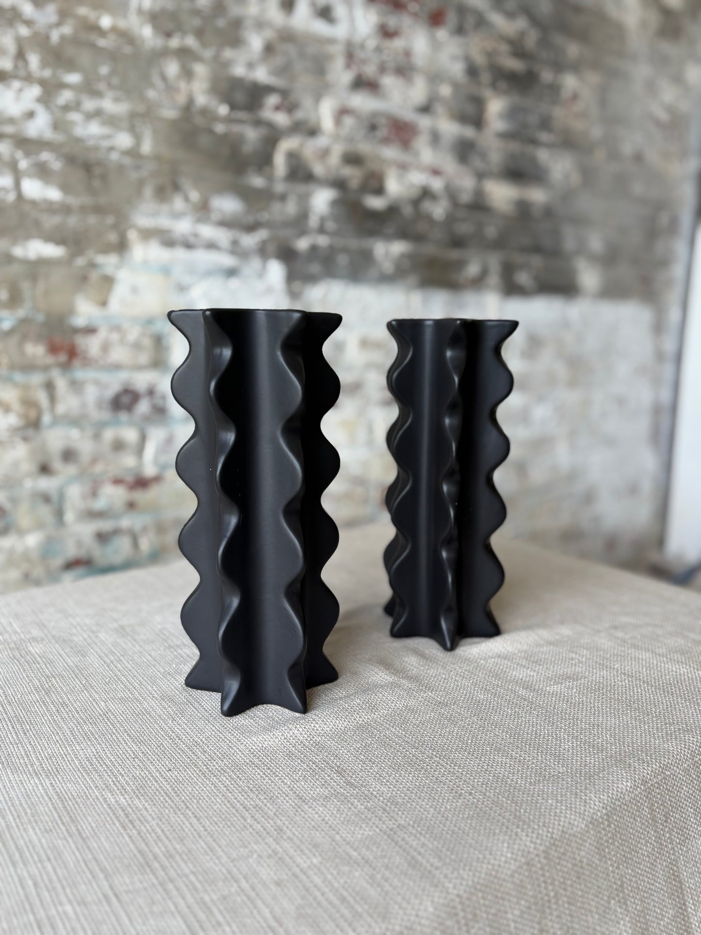 Set of 2 Sculptural Matte Black Bud Vases