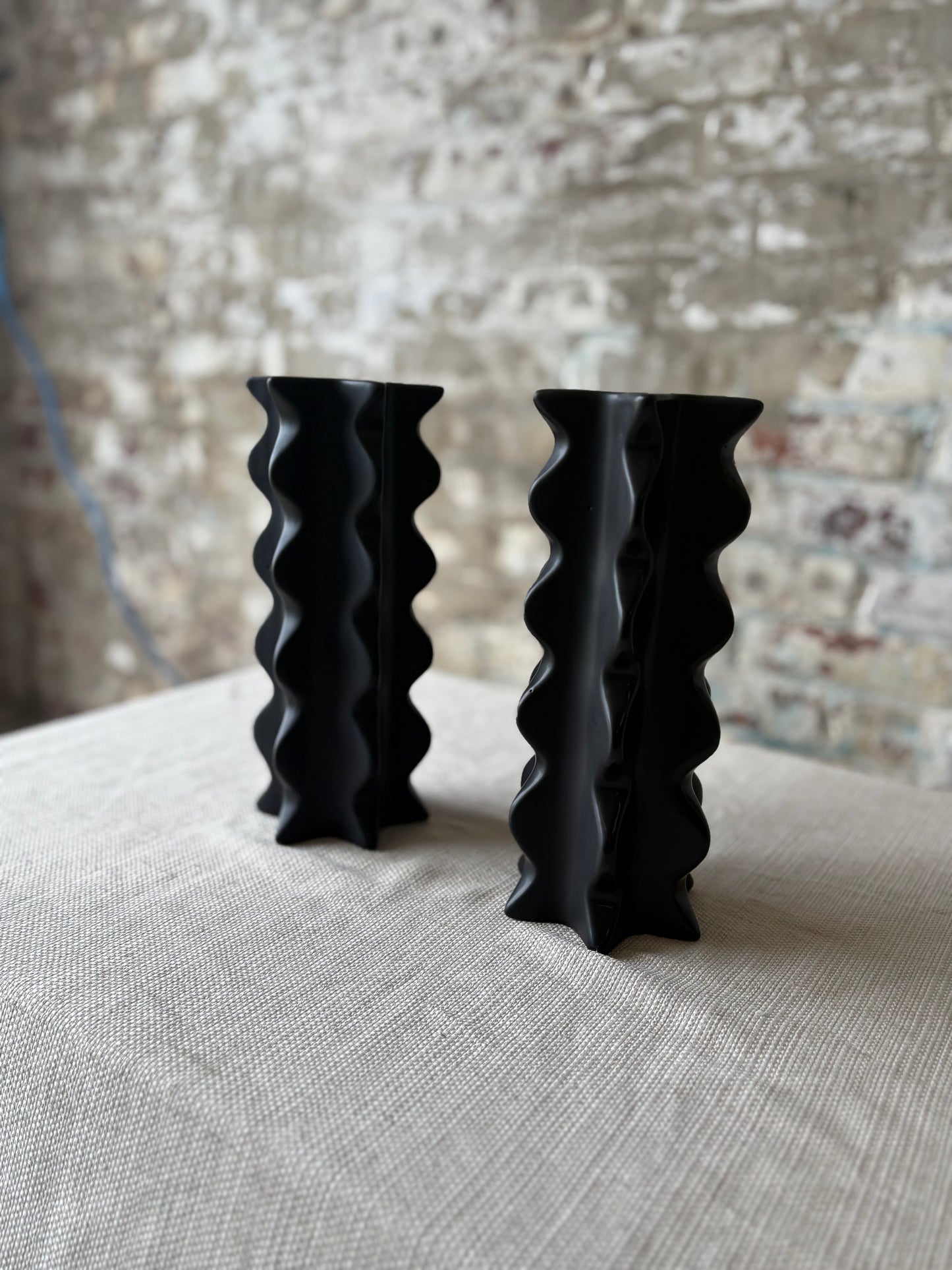 Set of 2 Sculptural Matte Black Bud Vases