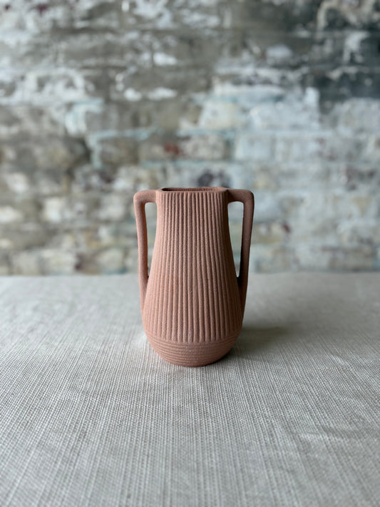 Textured Terracotta Pink Double Handle Bud Vase