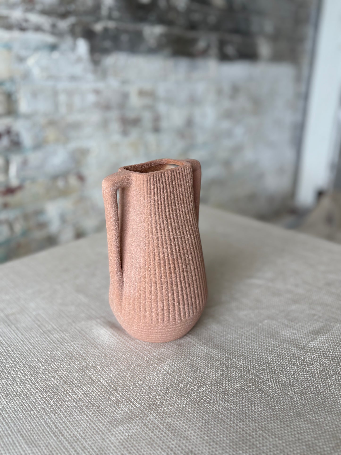 Textured Terracotta Pink Double Handle Bud Vase