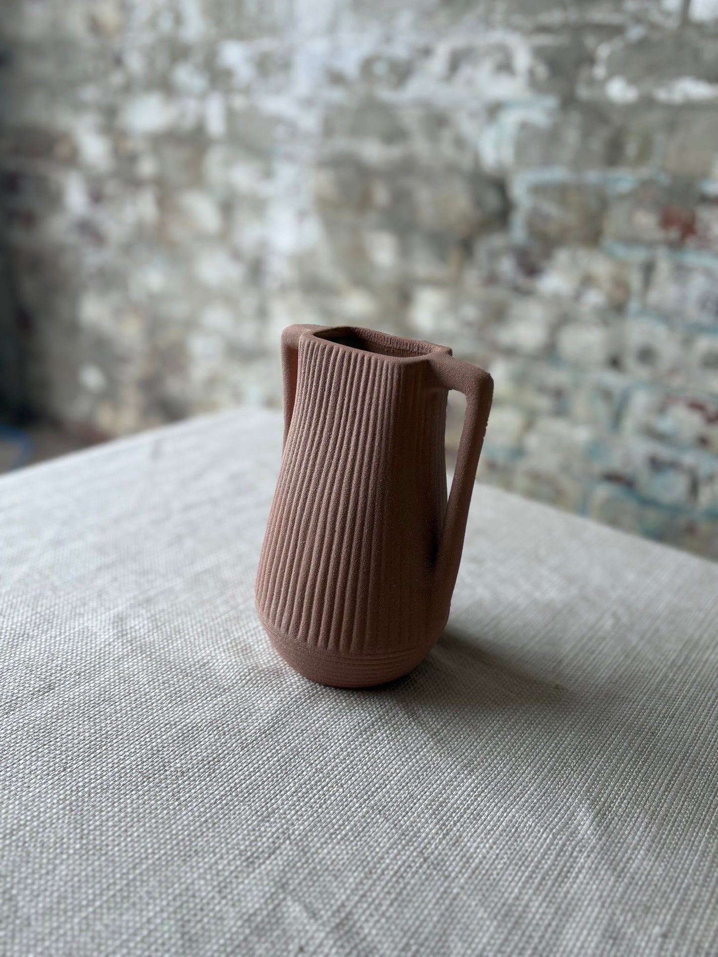 Textured Terracotta Pink Double Handle Bud Vase