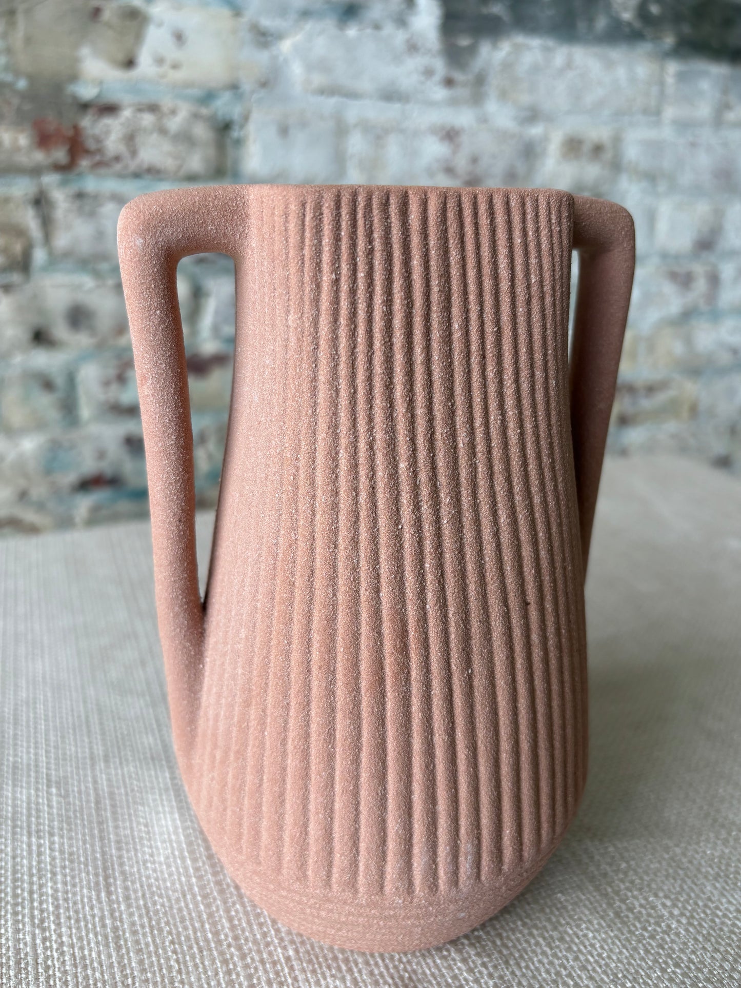 Textured Terracotta Pink Double Handle Bud Vase