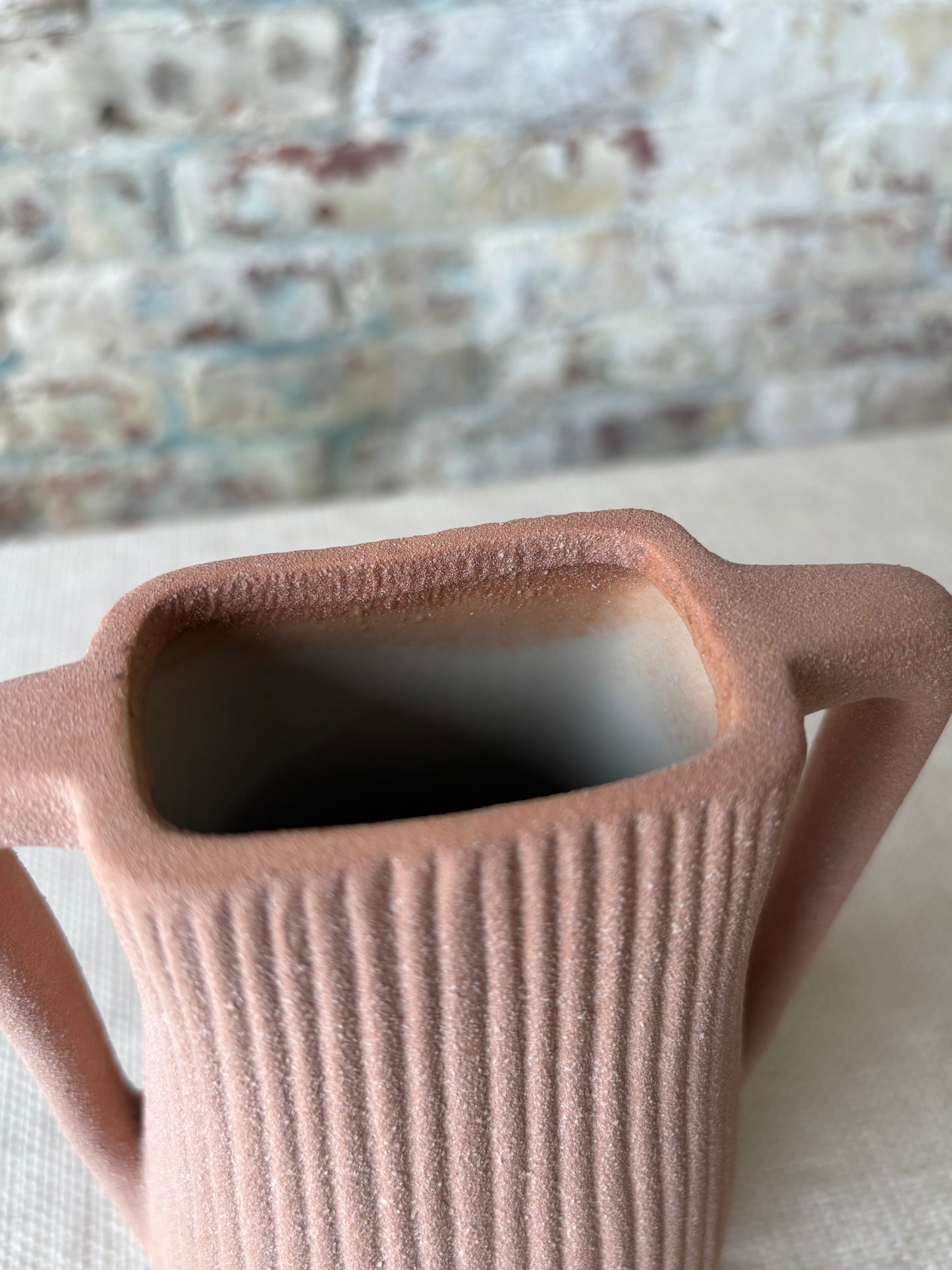Textured Terracotta Pink Double Handle Bud Vase