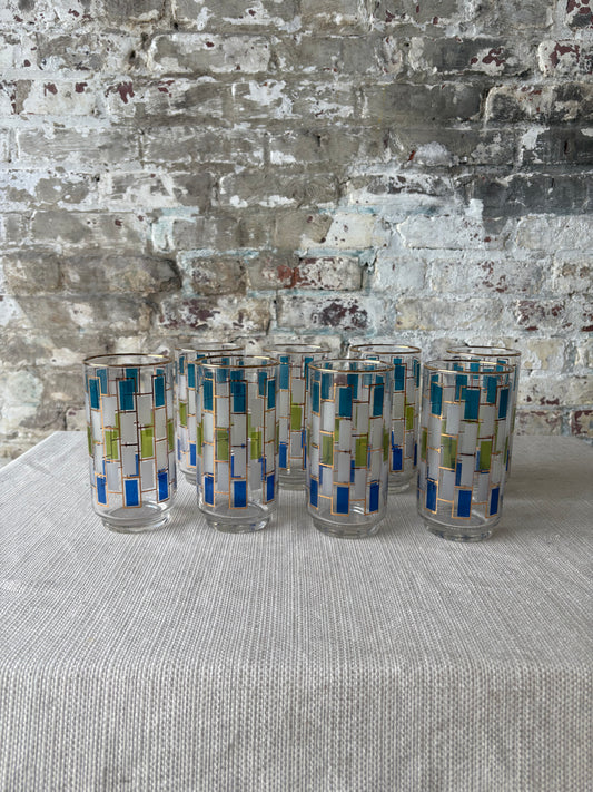 Set of 8 Vintage Mid-Century Modern Geometric Tumblers