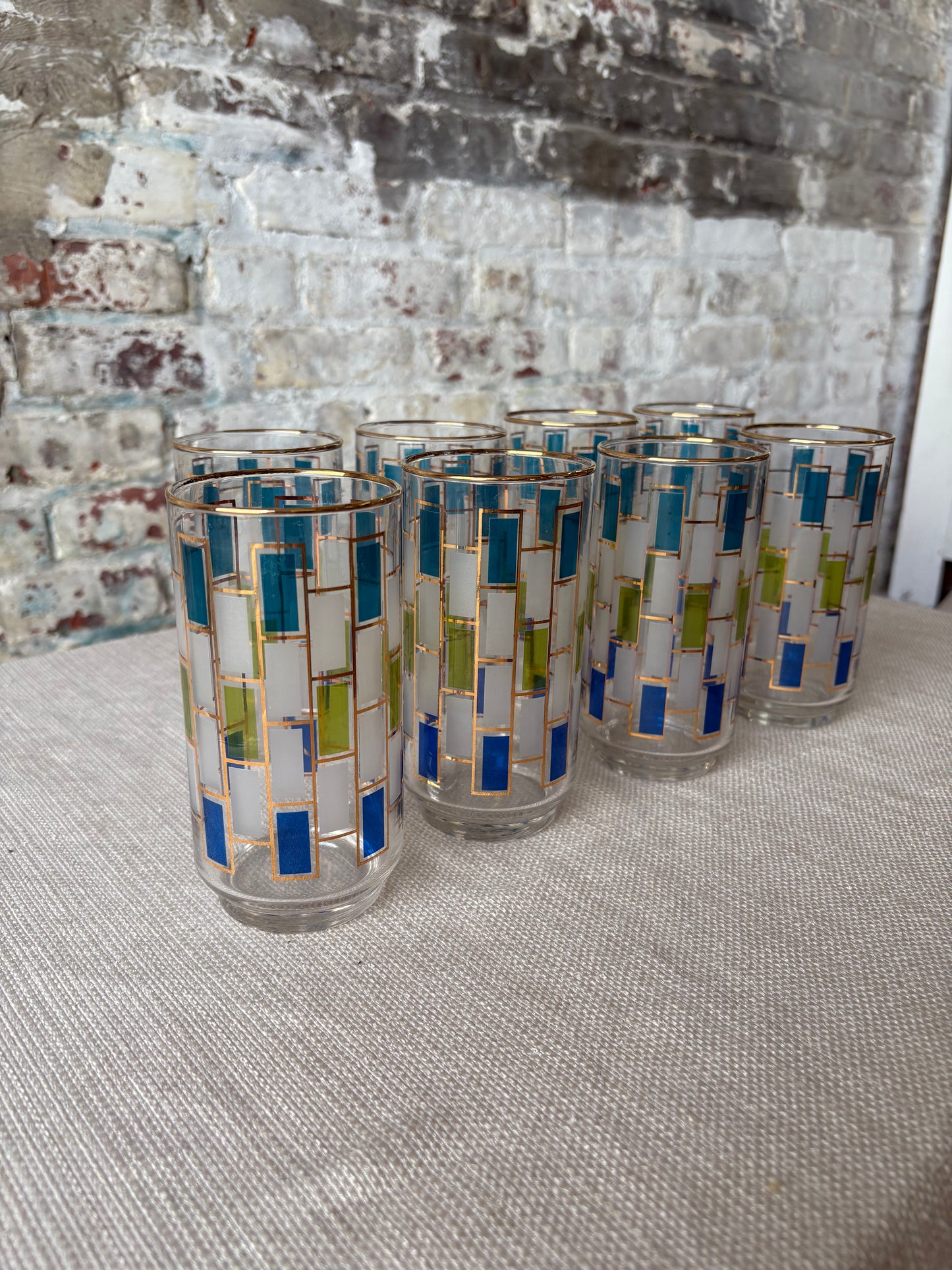 Set of 8 Vintage Mid-Century Modern Geometric Tumblers