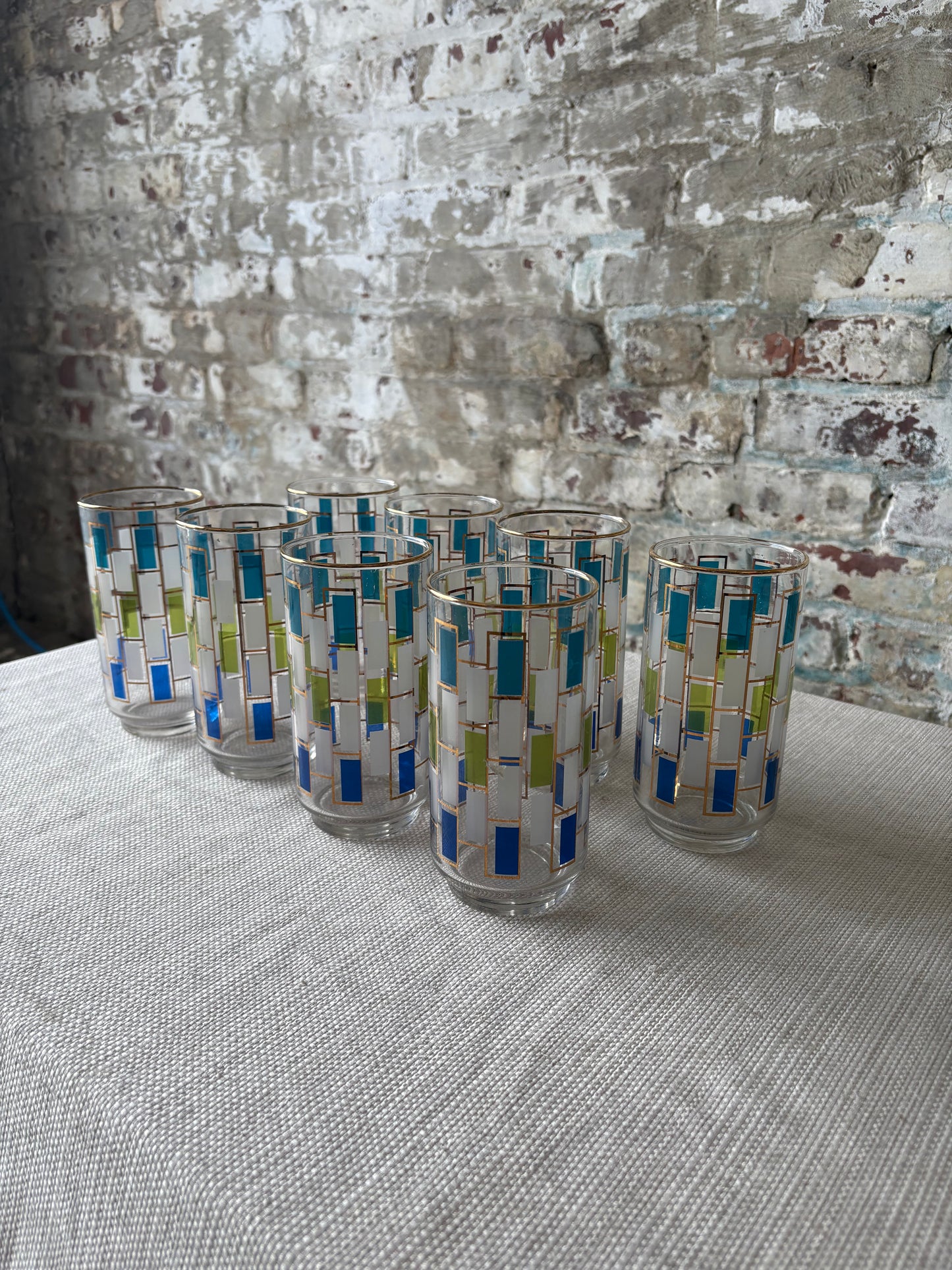 Set of 8 Vintage Mid-Century Modern Geometric Tumblers