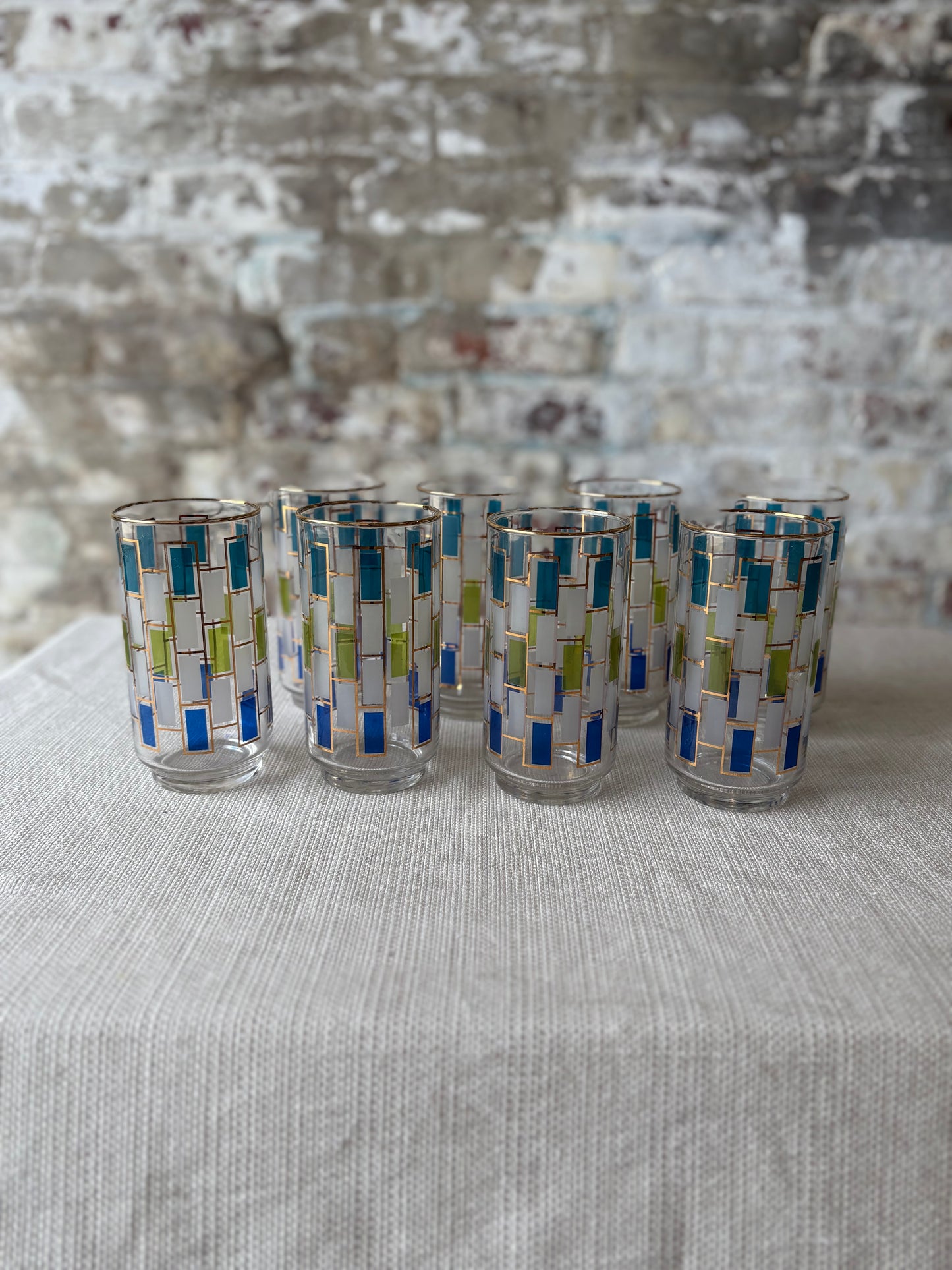 Set of 8 Vintage Mid-Century Modern Geometric Tumblers