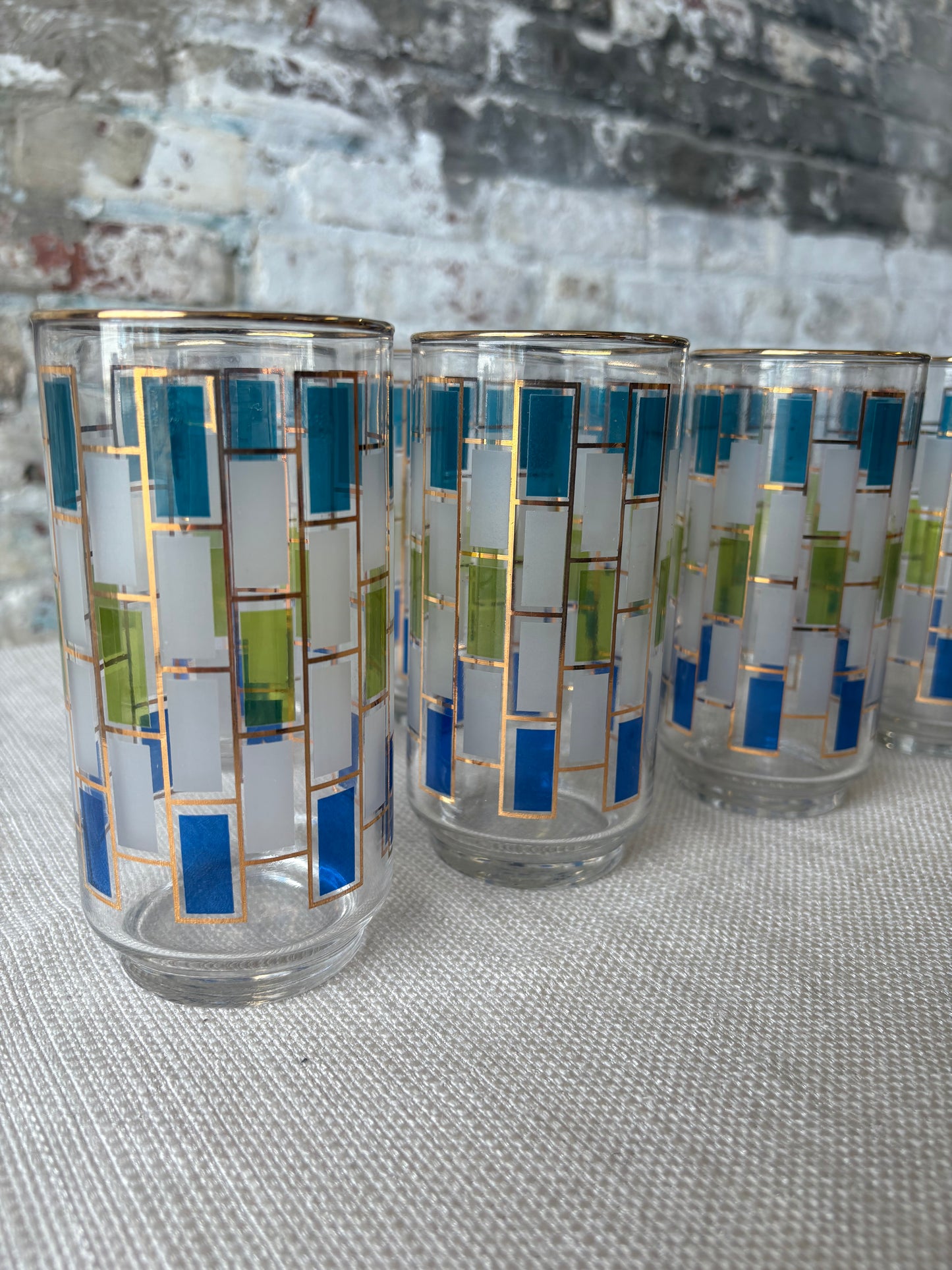 Set of 8 Vintage Mid-Century Modern Geometric Tumblers