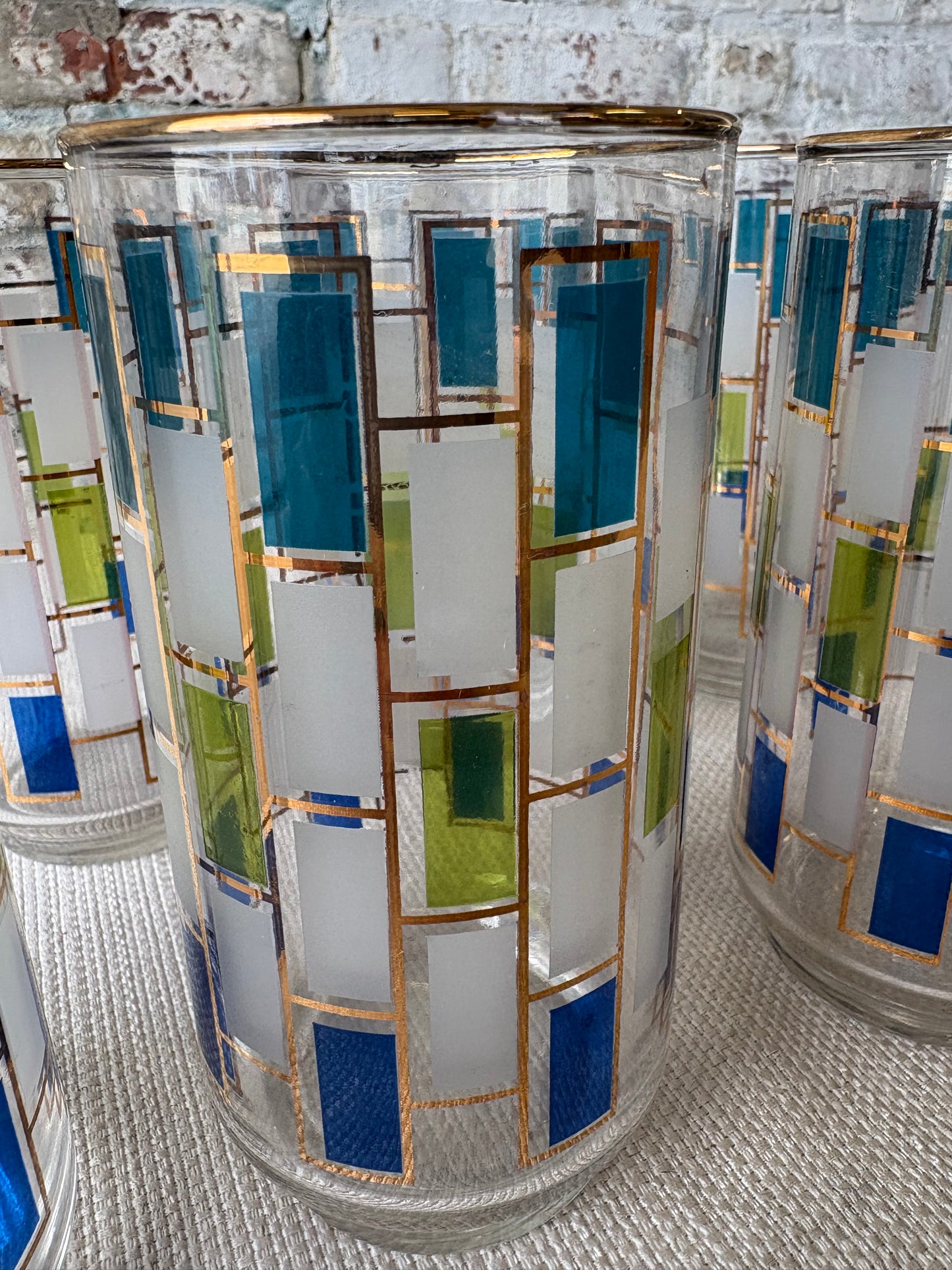 Set of 8 Vintage Mid-Century Modern Geometric Tumblers
