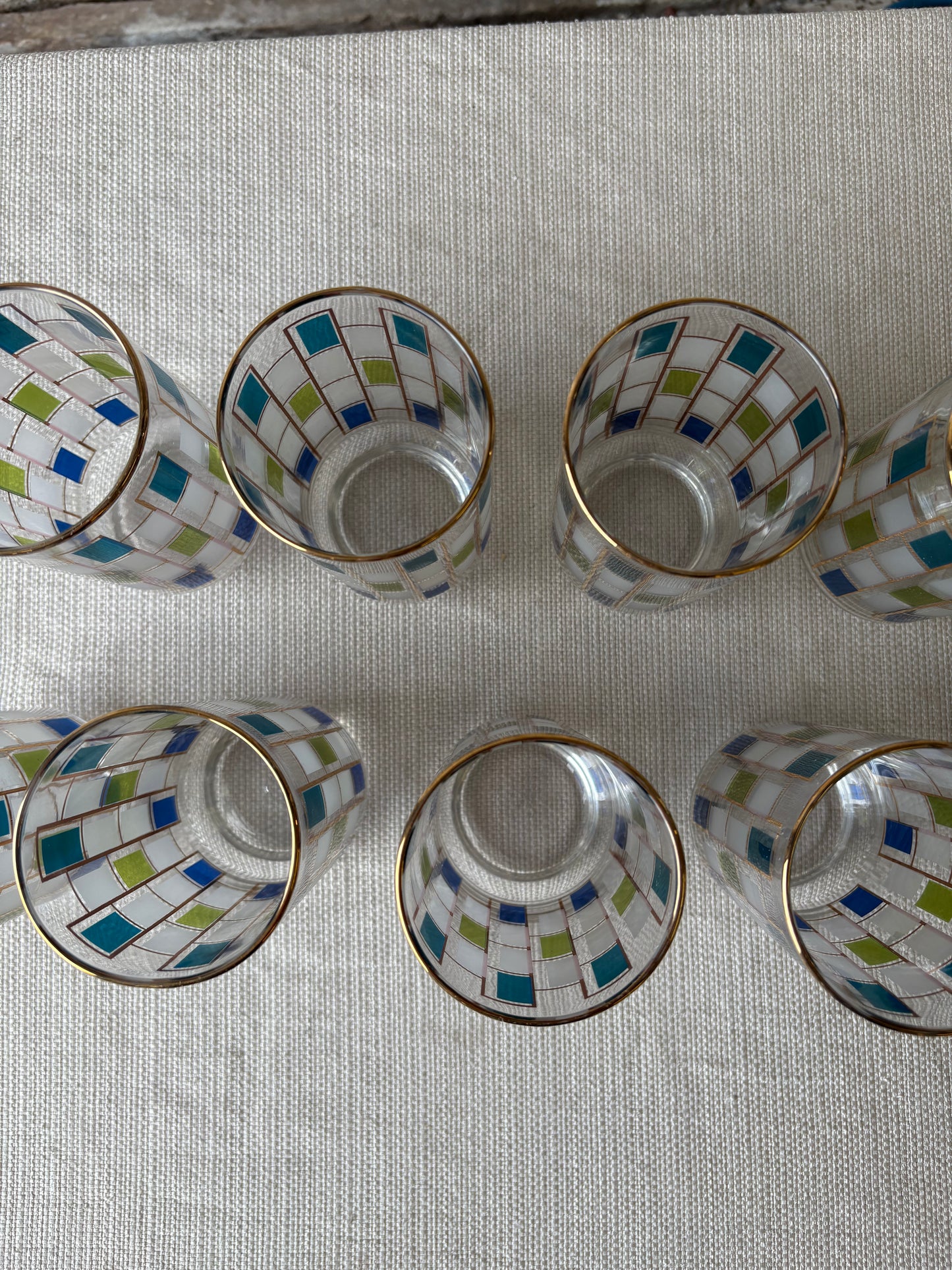Set of 8 Vintage Mid-Century Modern Geometric Tumblers