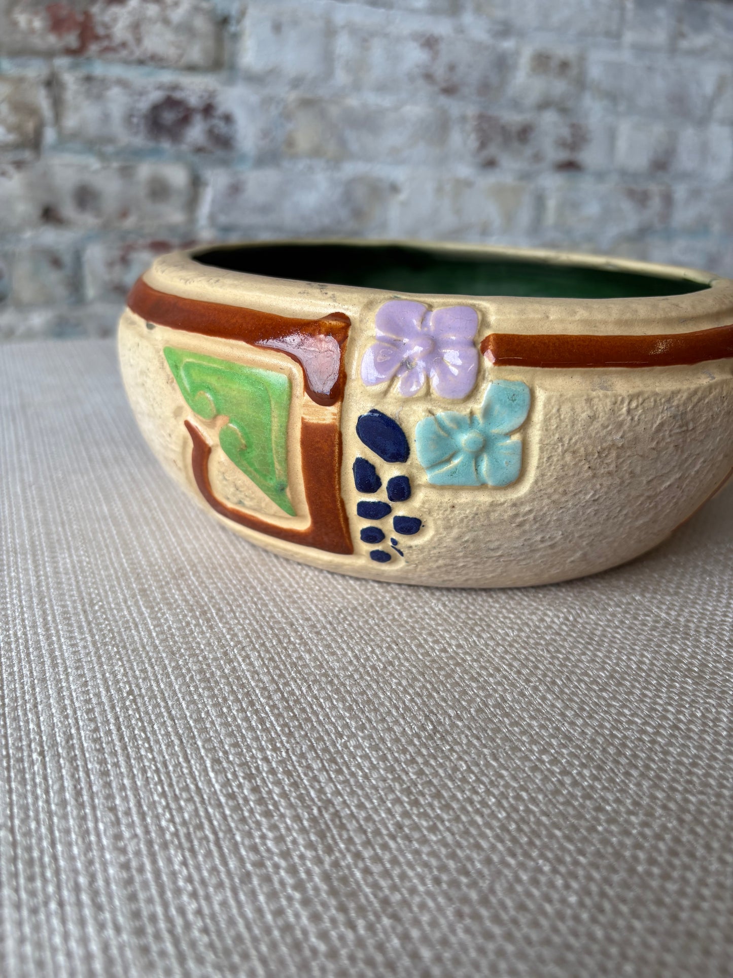 Vintage Roseville Style Art Pottery Bowl / Cachepot
