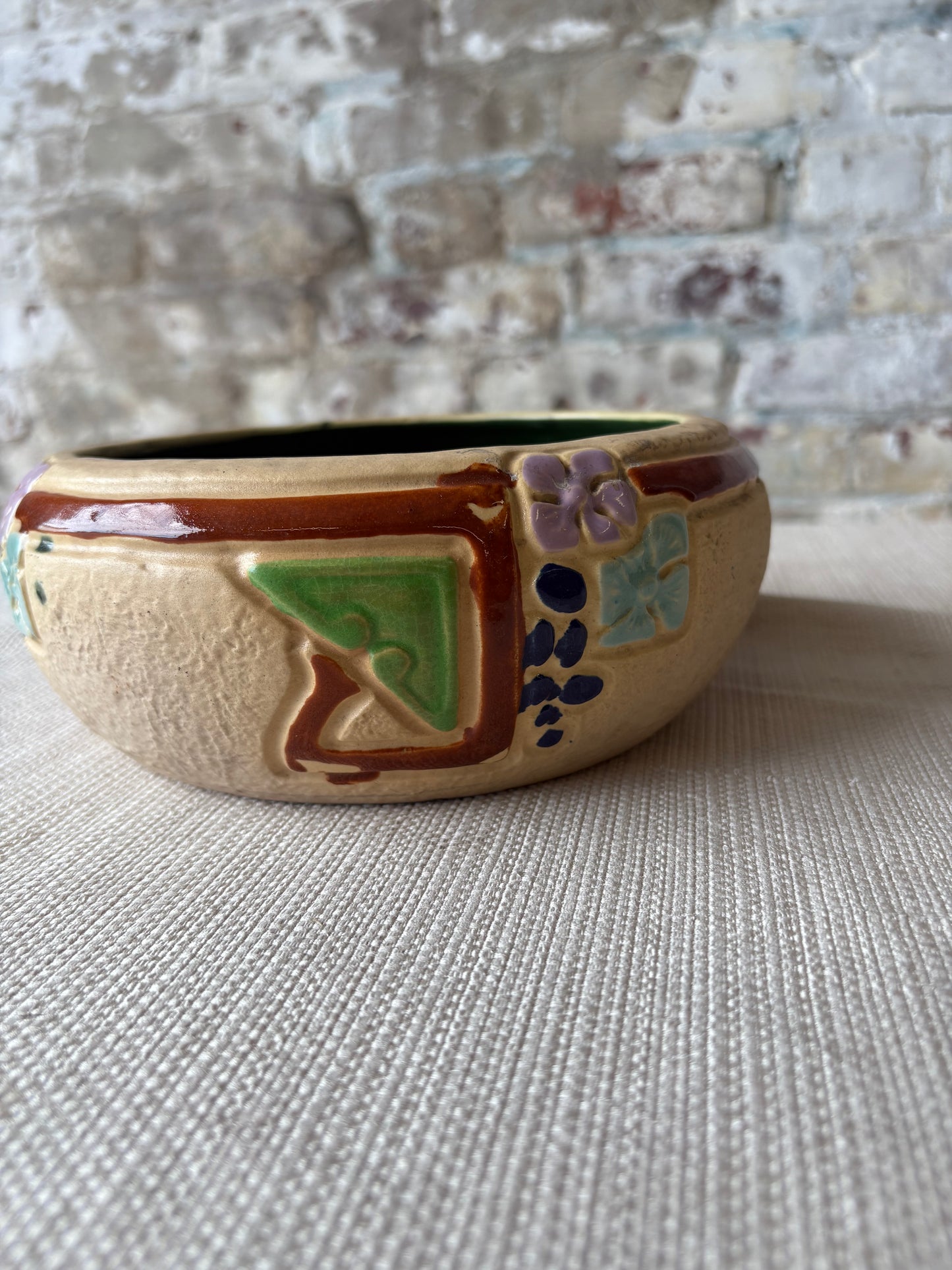 Vintage Roseville Style Art Pottery Bowl / Cachepot