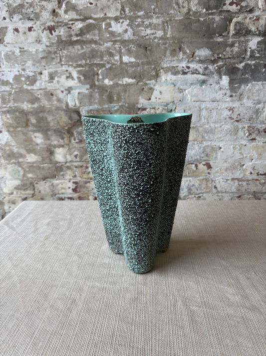 Vintage Kenwood Art Pottery Sculptural Vase – Aqua & Black Speckled Glaze